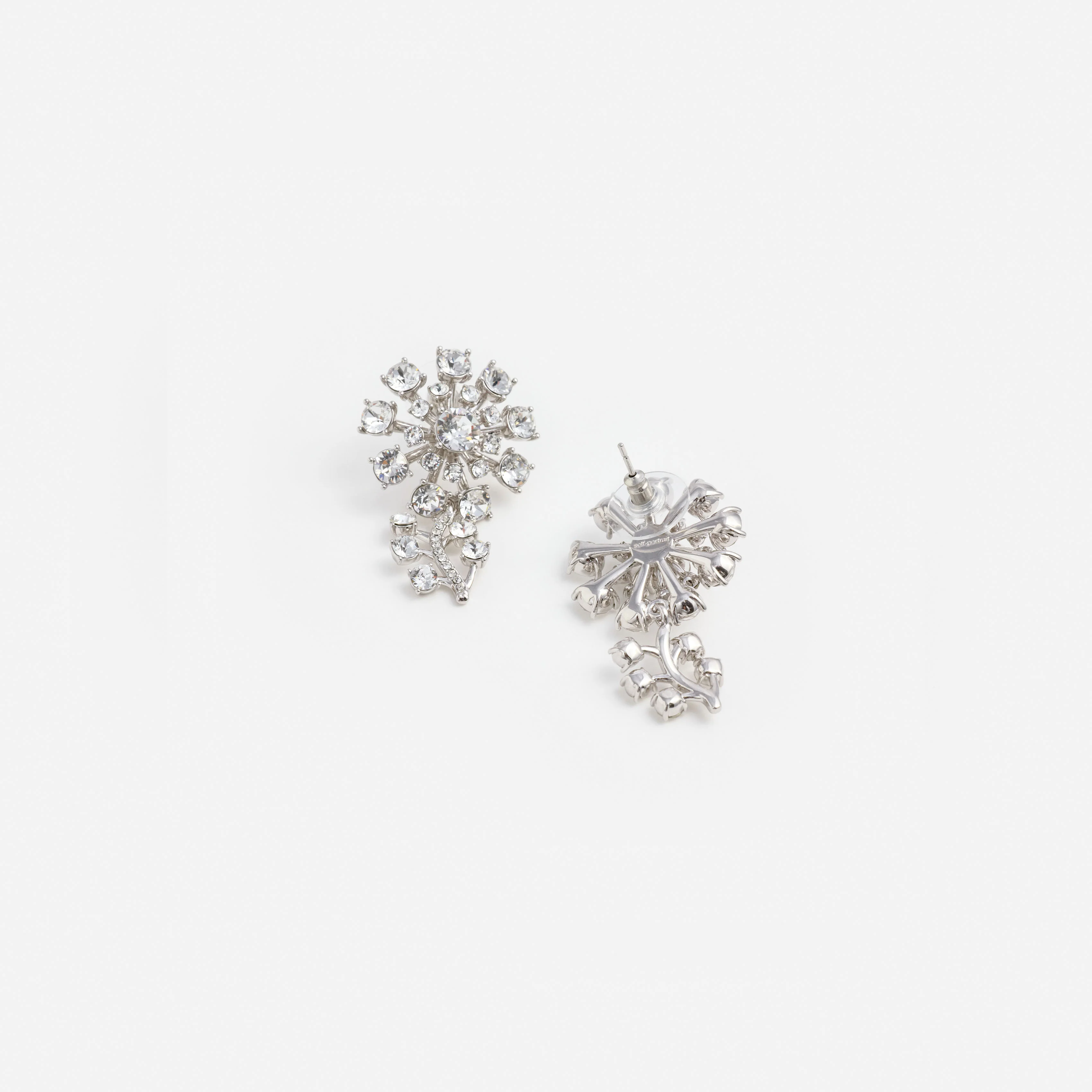 Small Silver Flower Crystal Earrings - Image 3