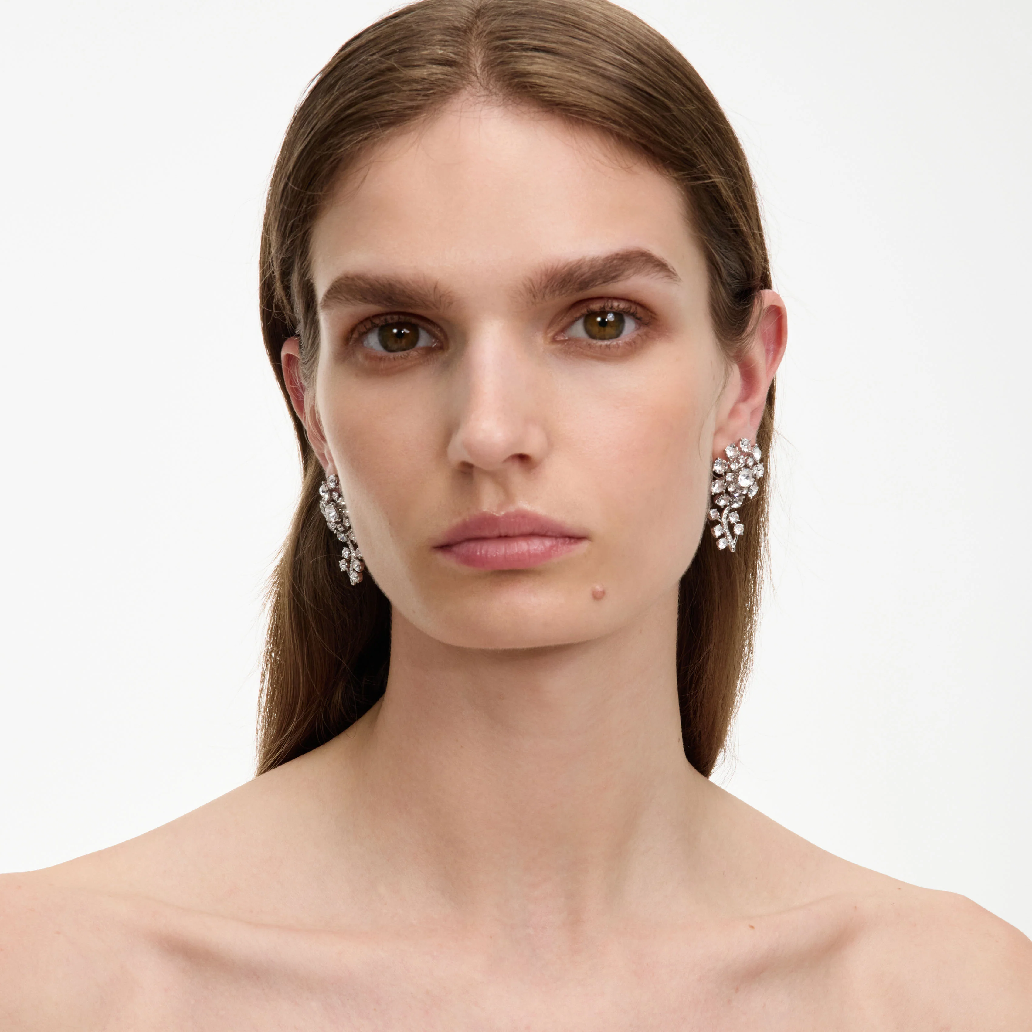 Small Silver Flower Crystal Earrings - Image 4