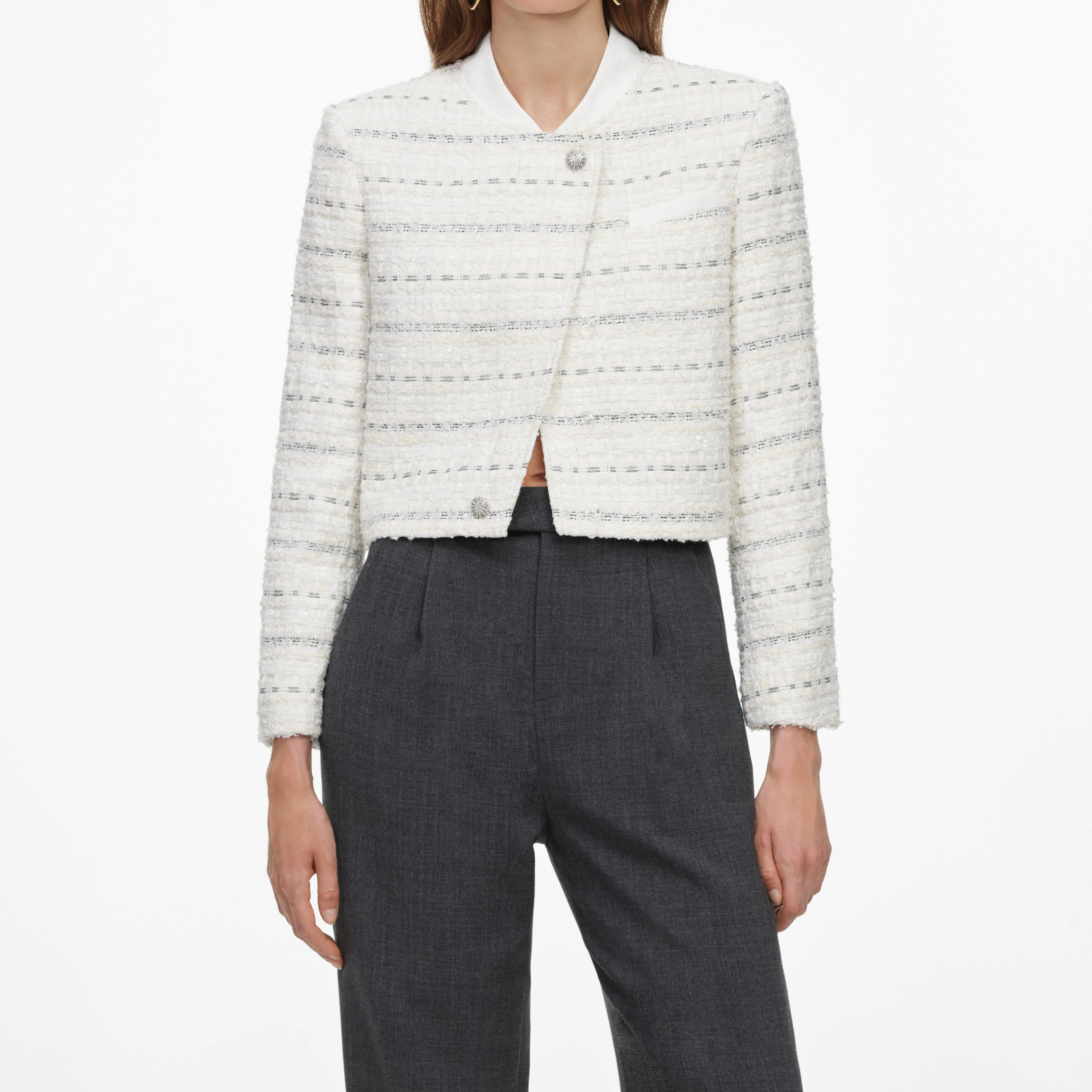 White Boucle Boxy Jacket - Image 4
