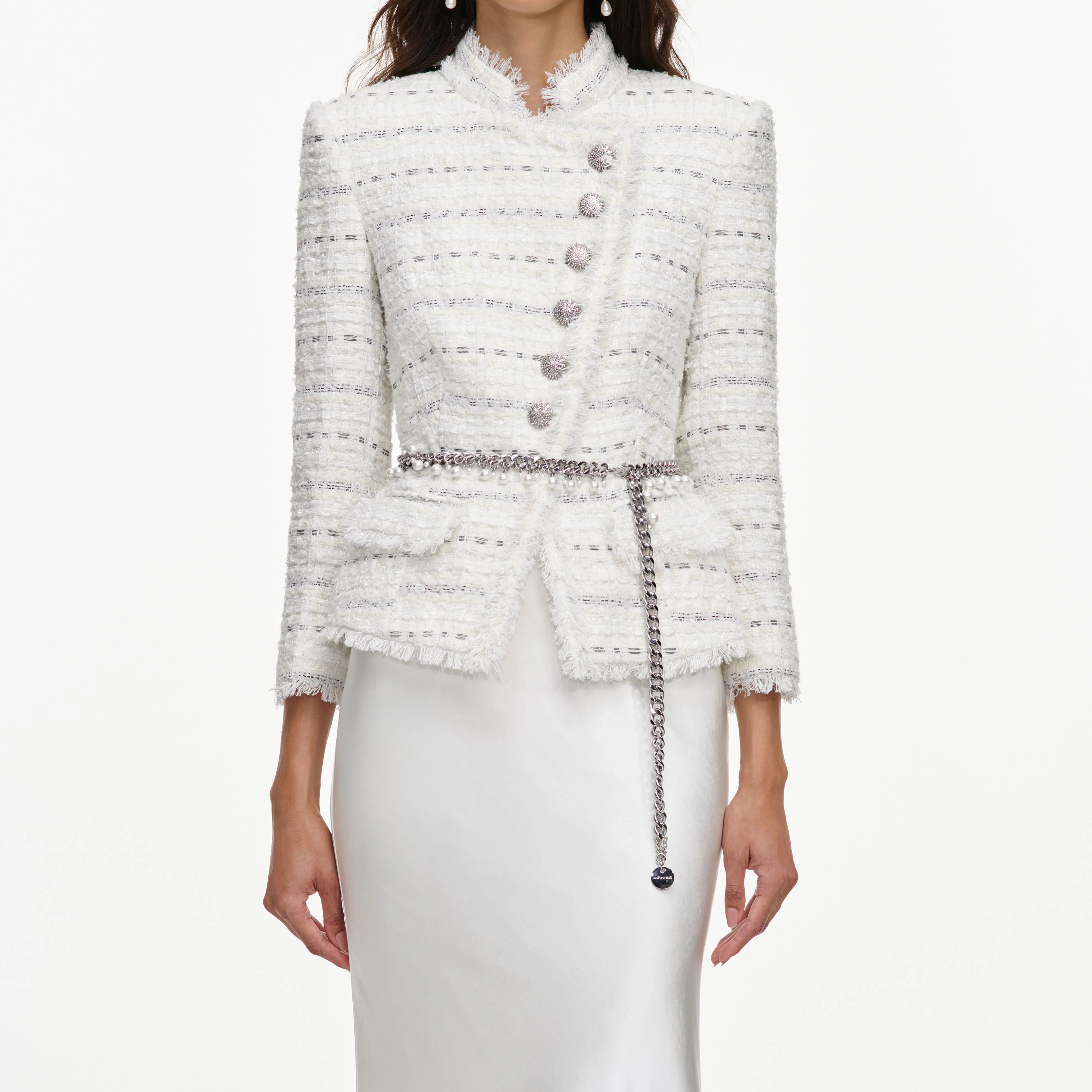 White Boucle Satin Maxi Dress - Image 4