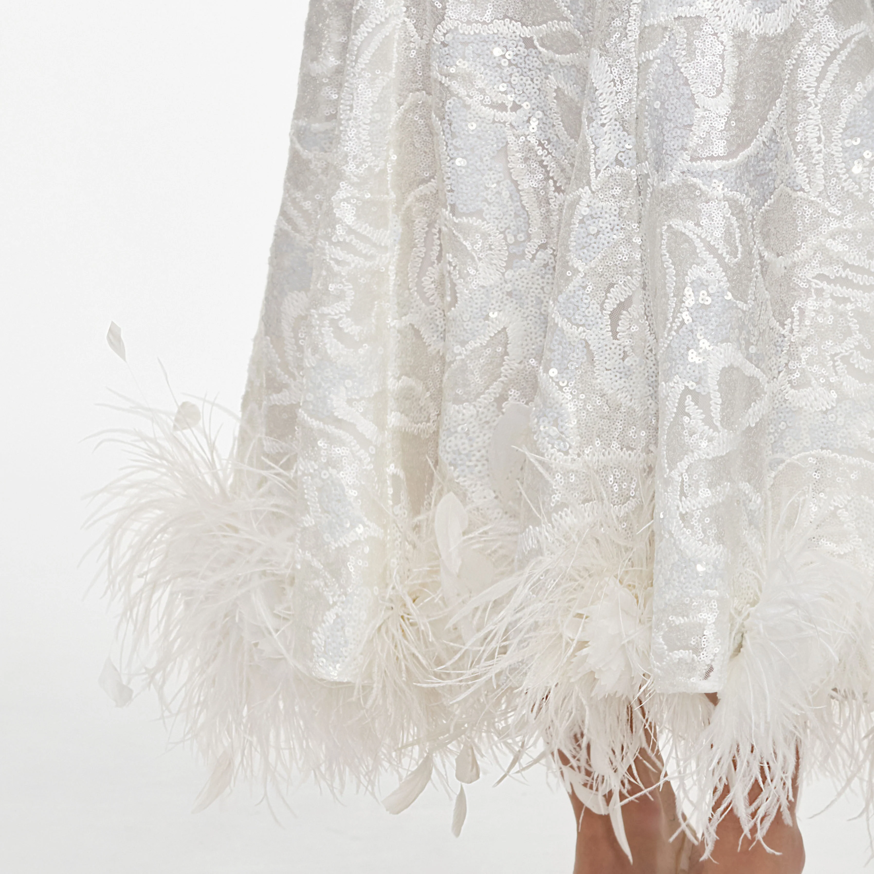 White Sequin Lace Feather Midi Dress - Image 5