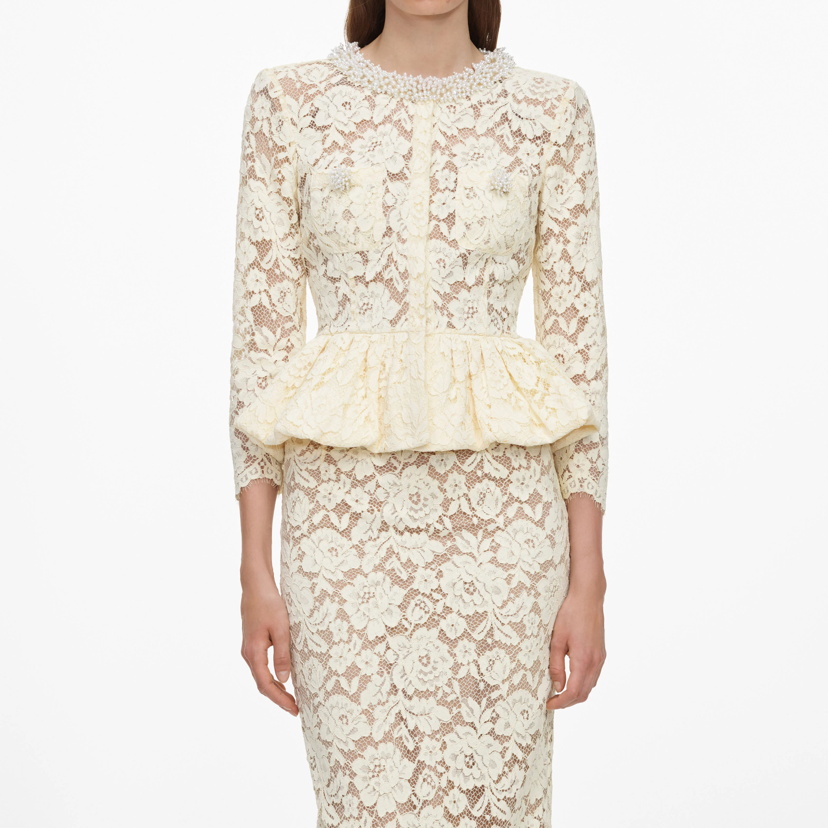 Yellow Lace Peplum Midi Dress - Image 4