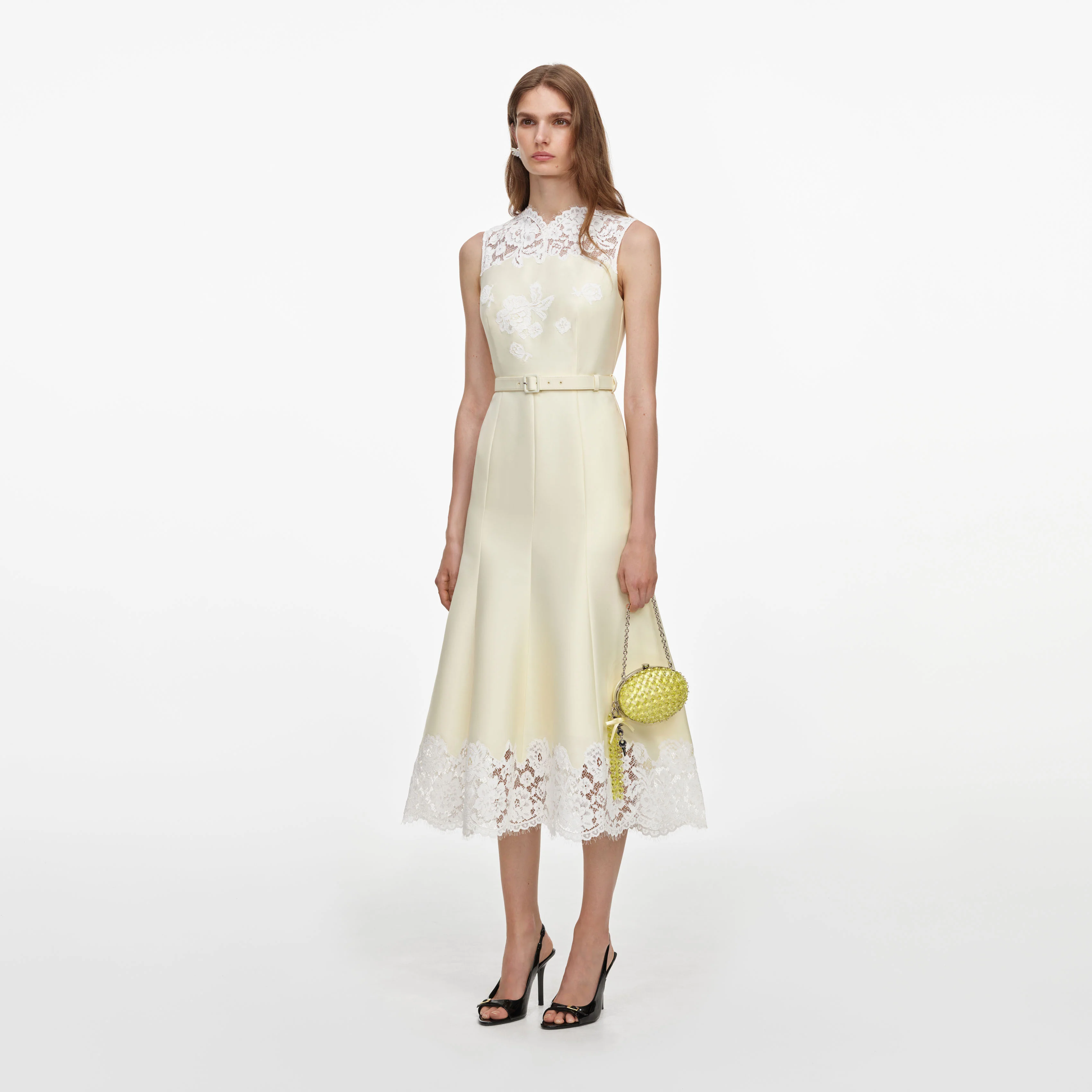 Yellow Taffeta Lace Midi Dress - Image 2