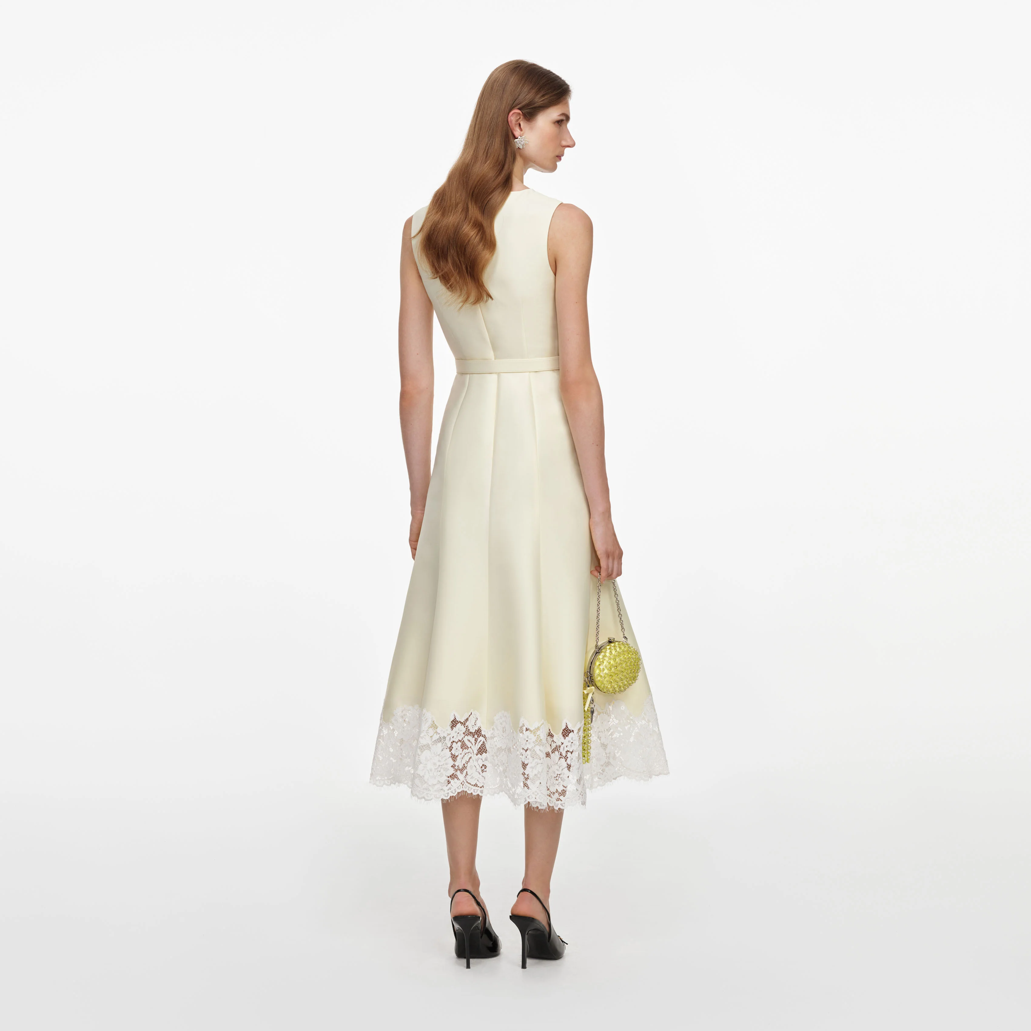 Yellow Taffeta Lace Midi Dress - Image 3