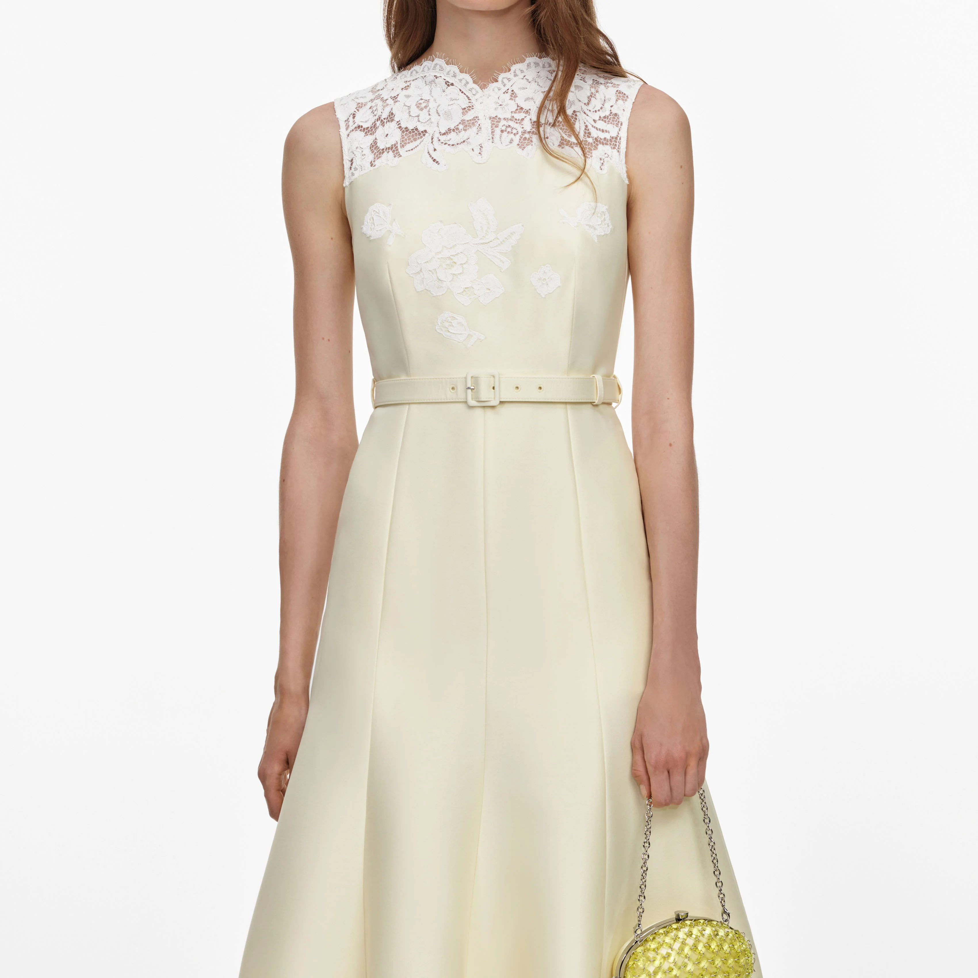Yellow Taffeta Lace Midi Dress - Image 4