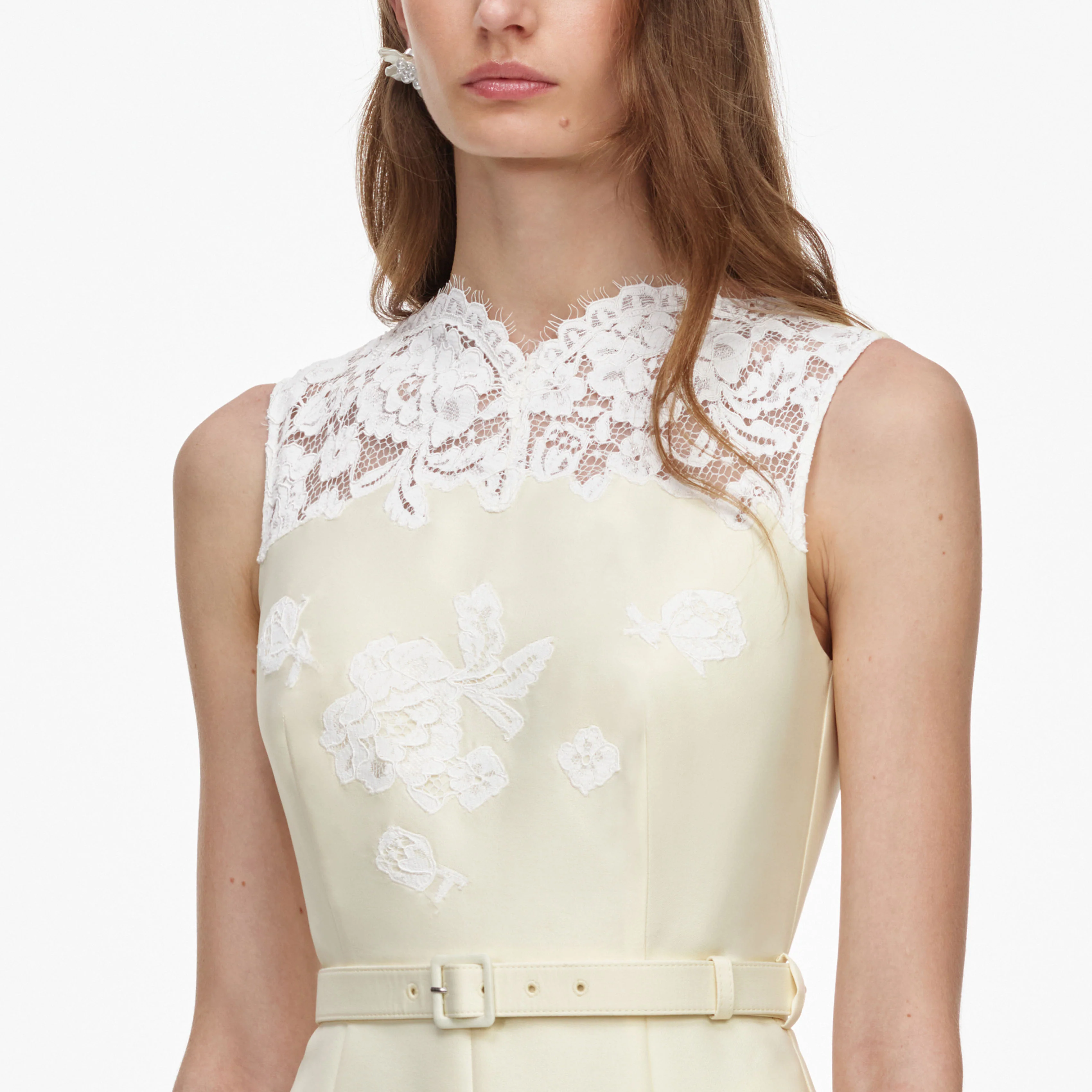 Yellow Taffeta Lace Midi Dress - Image 5