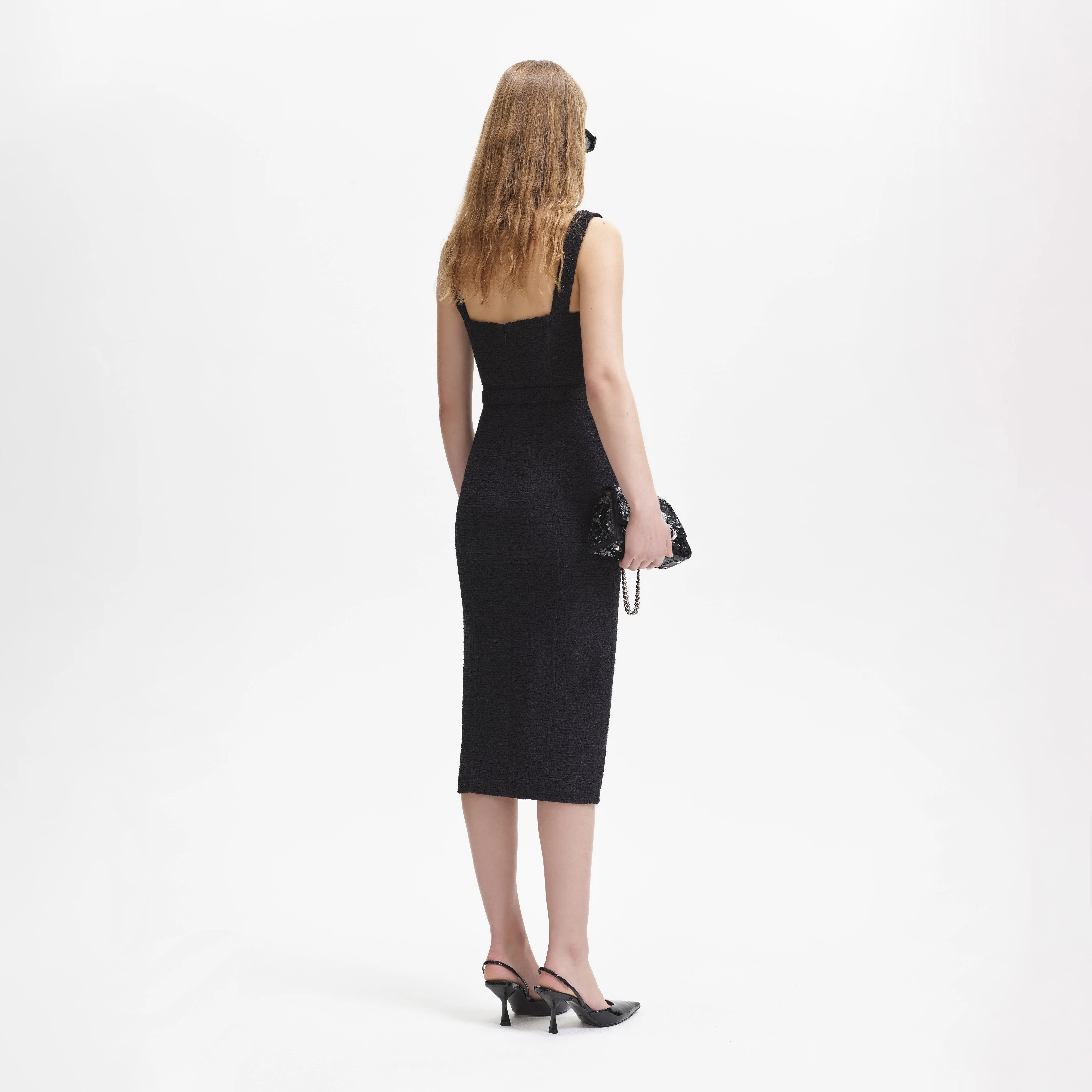 Black Boucle Sweetheart Midi Dress - Image 3