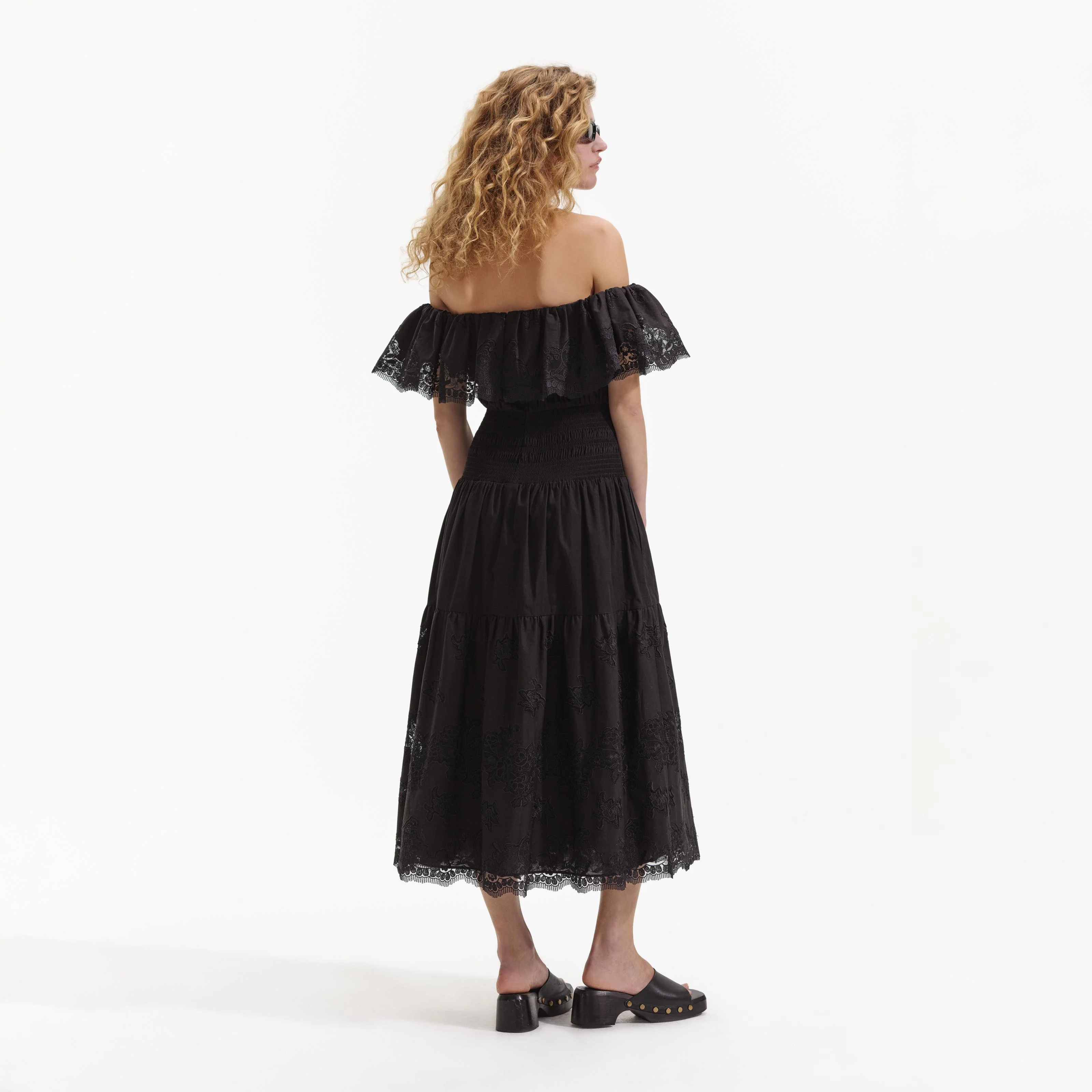 Black Cotton Off Shoulder Midi Dress - Image 3