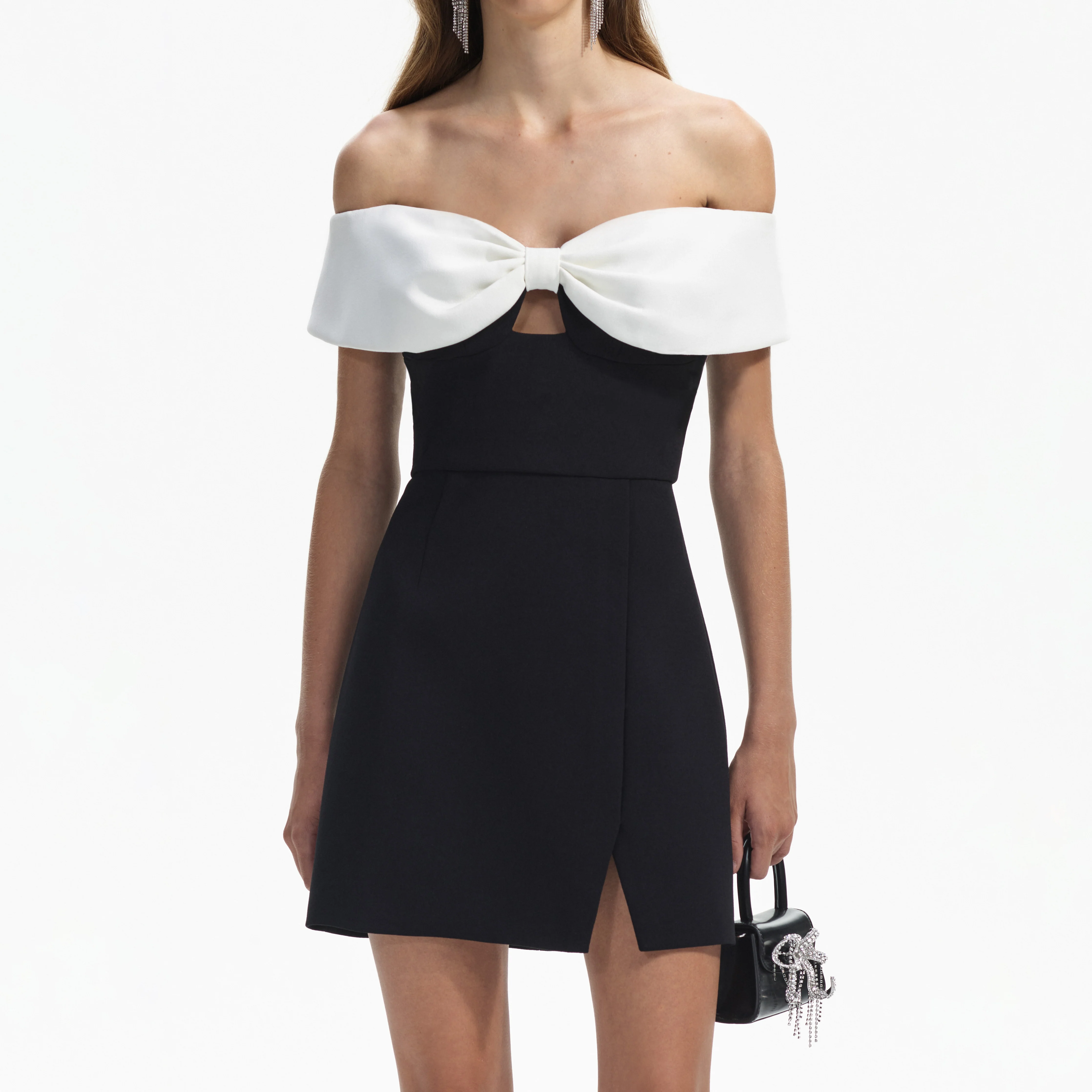 Black Crepe Bow Mini Dress - Image 4