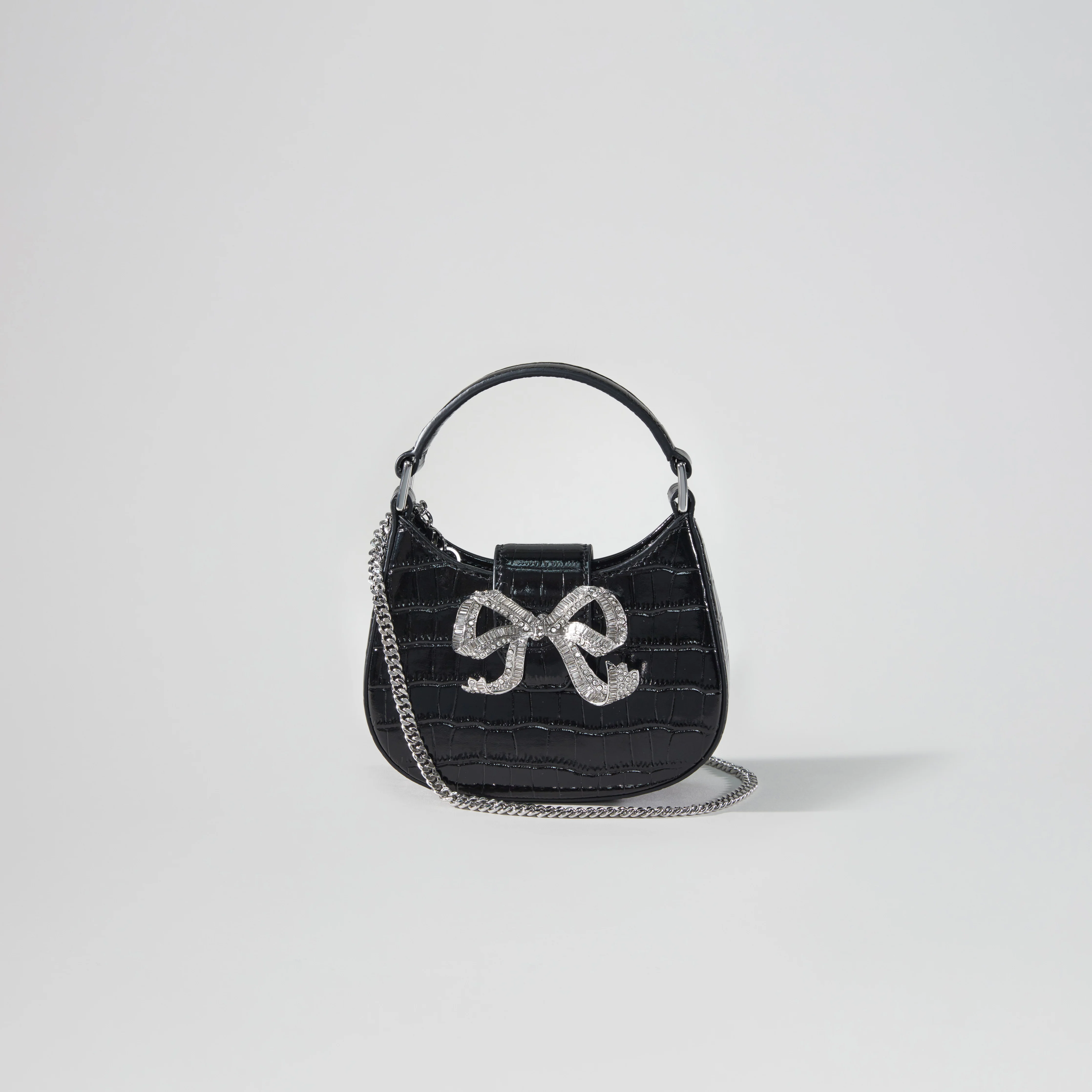 Black Croc Crescent Bow Micro Bag - Image 4