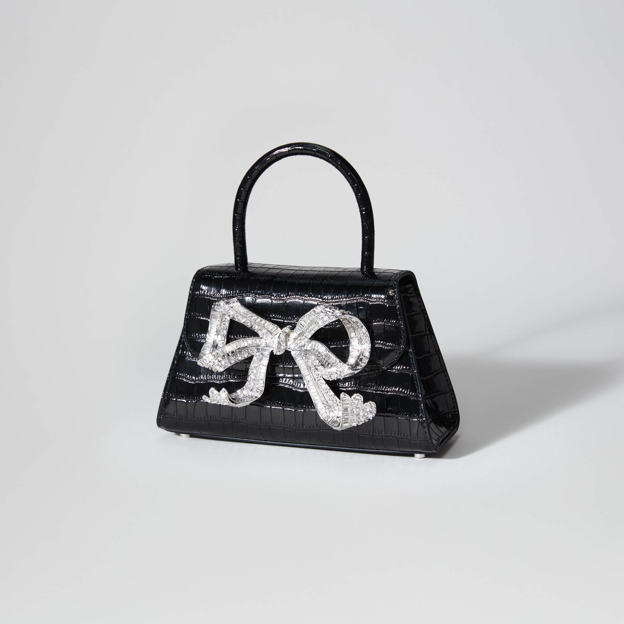 Black Croc Mini Bow Bag - Image 2