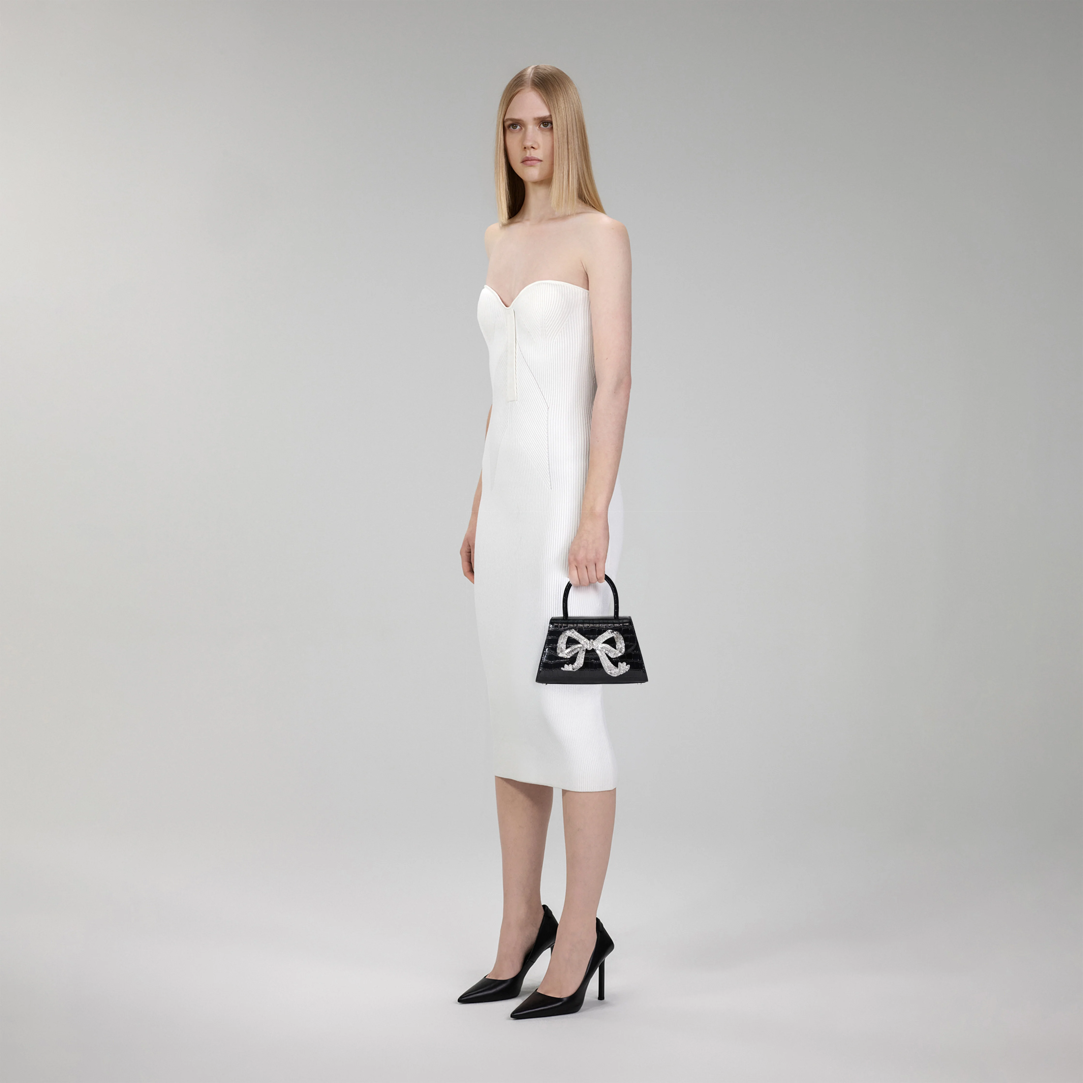 Black Croc Mini Bow Bag - Image 4