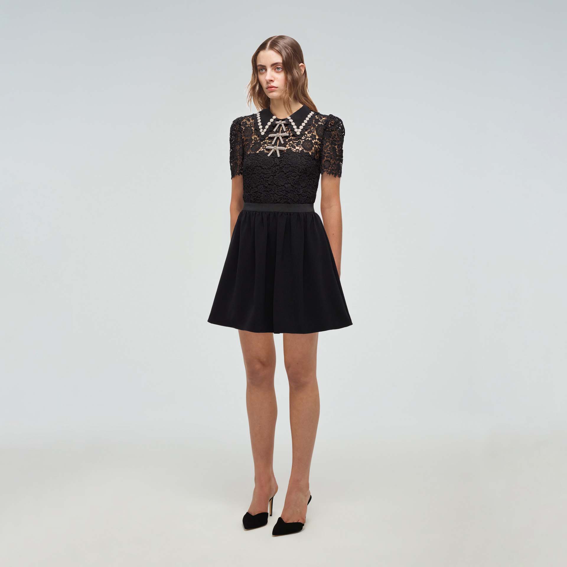 Black Guipure Mini Dress - Image 2