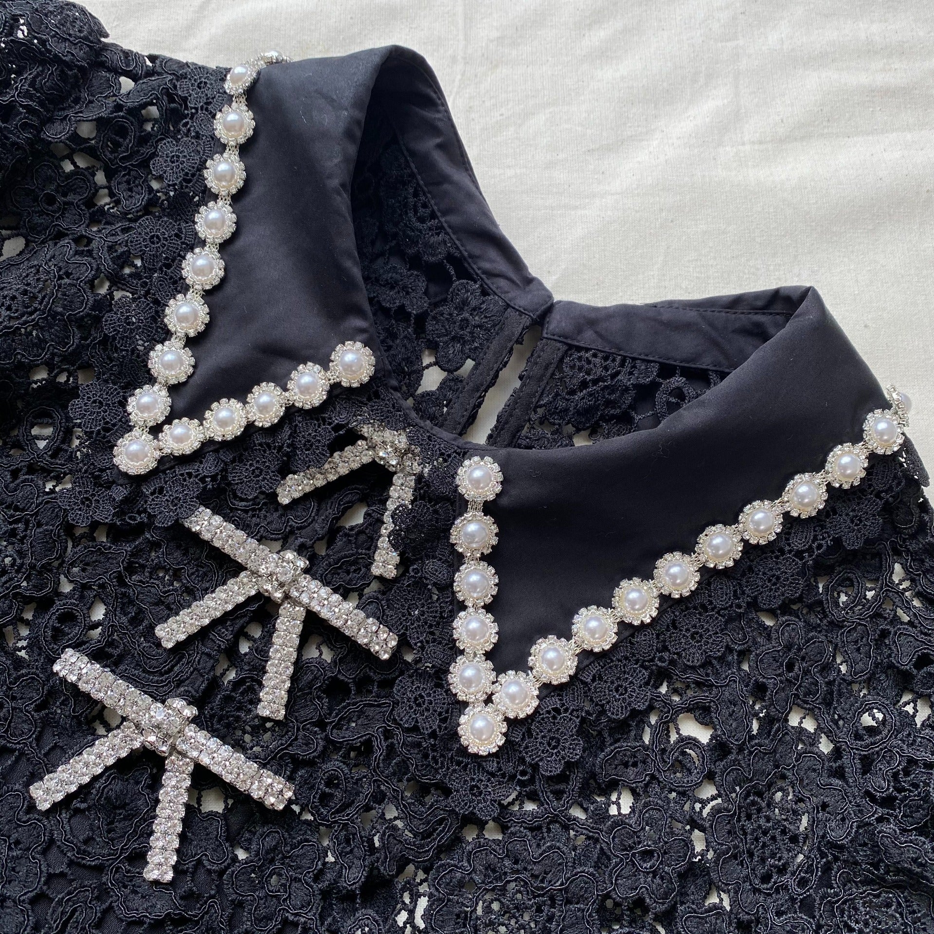 Black Guipure Mini Dress - Image 4