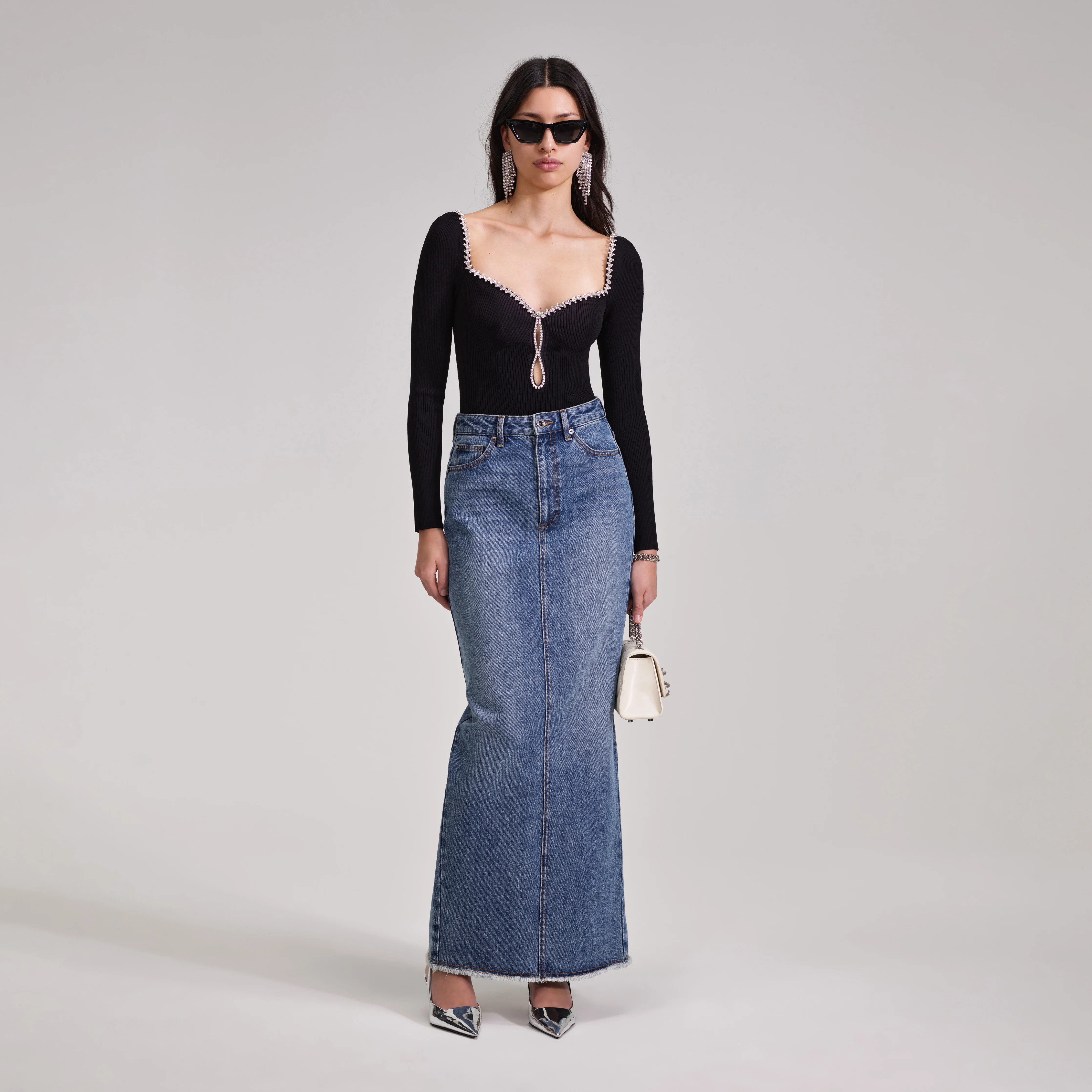 Black Knit Diamante Top