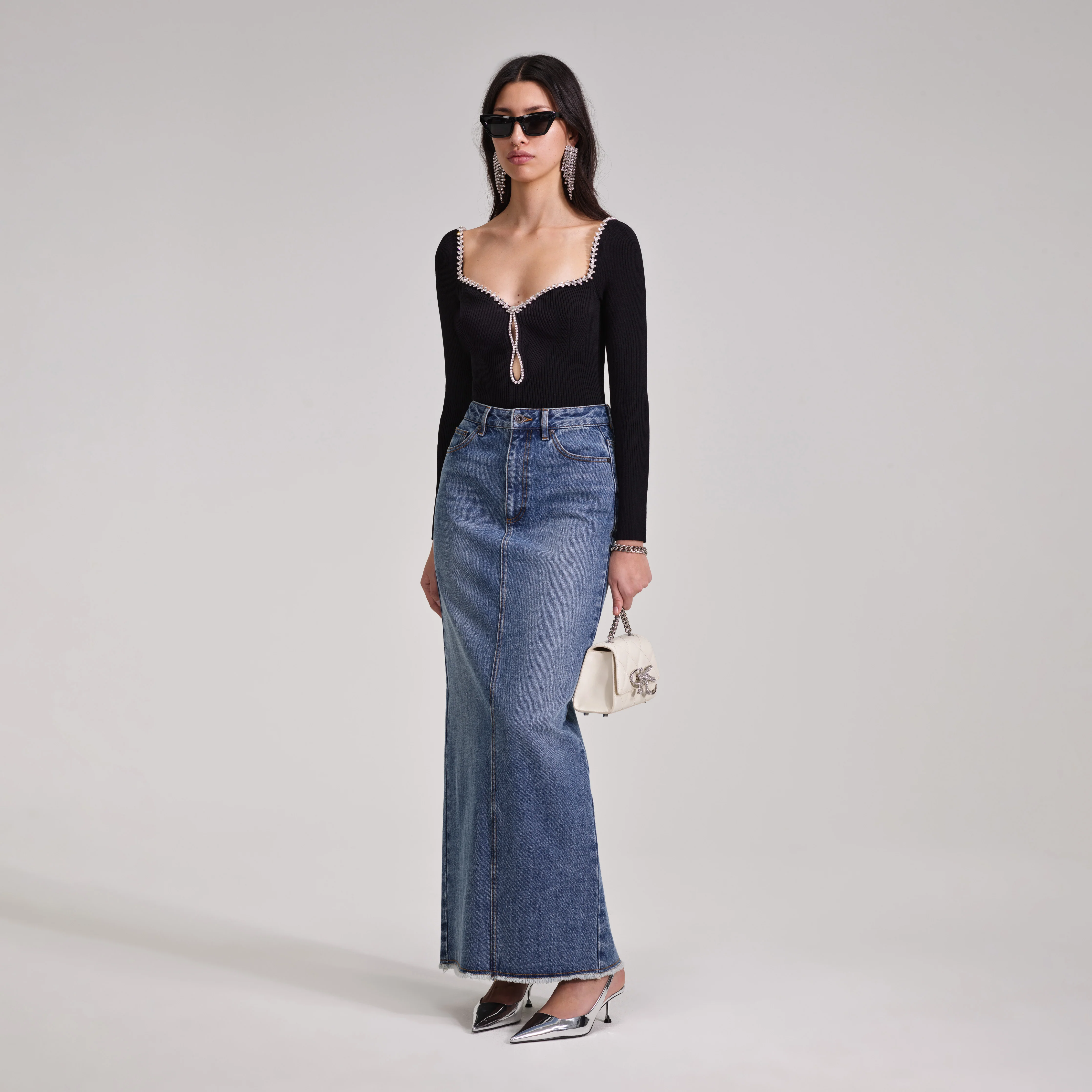 Black Knit Diamante Top - Image 2