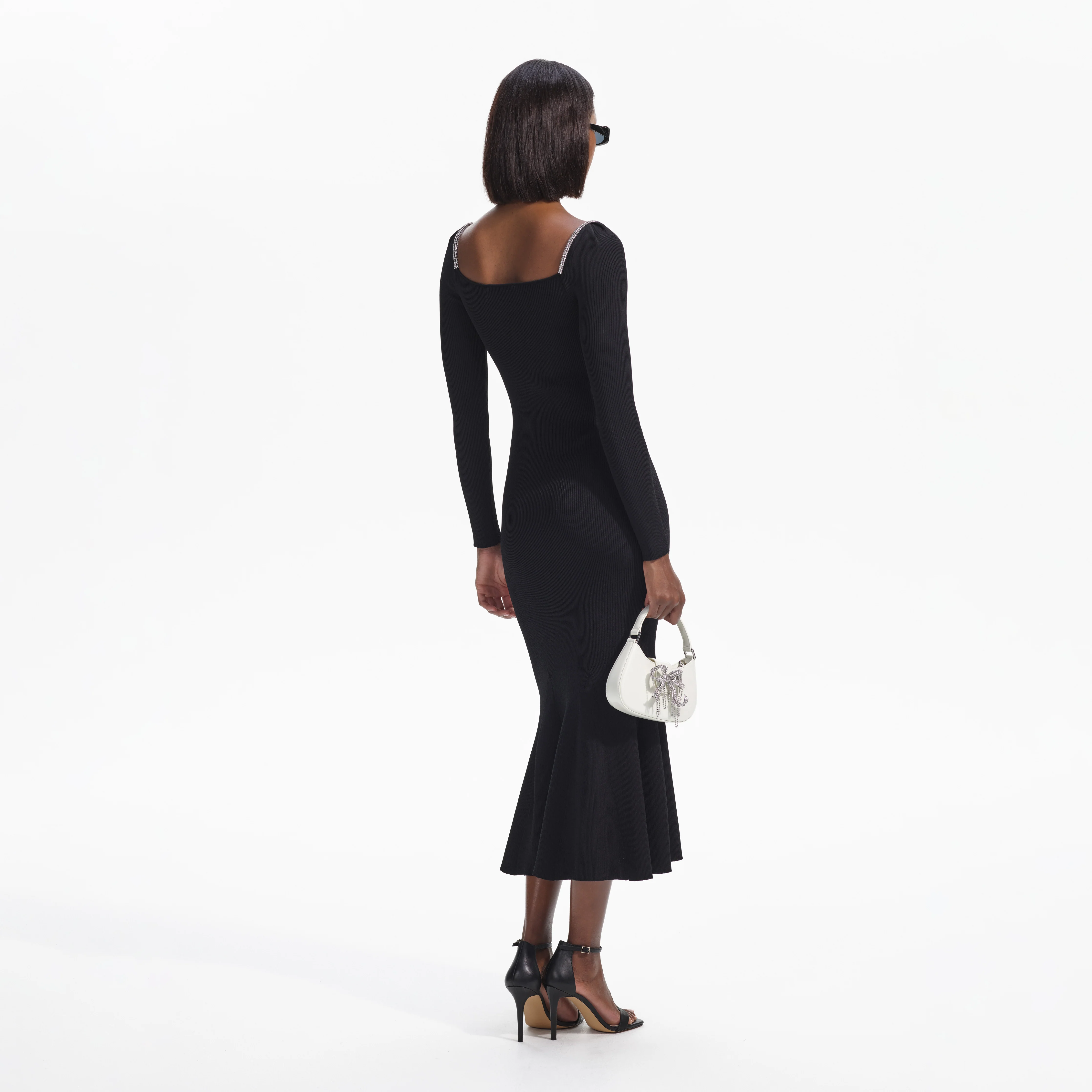 Black Knit Diamante Trim Midi Dress - Image 3