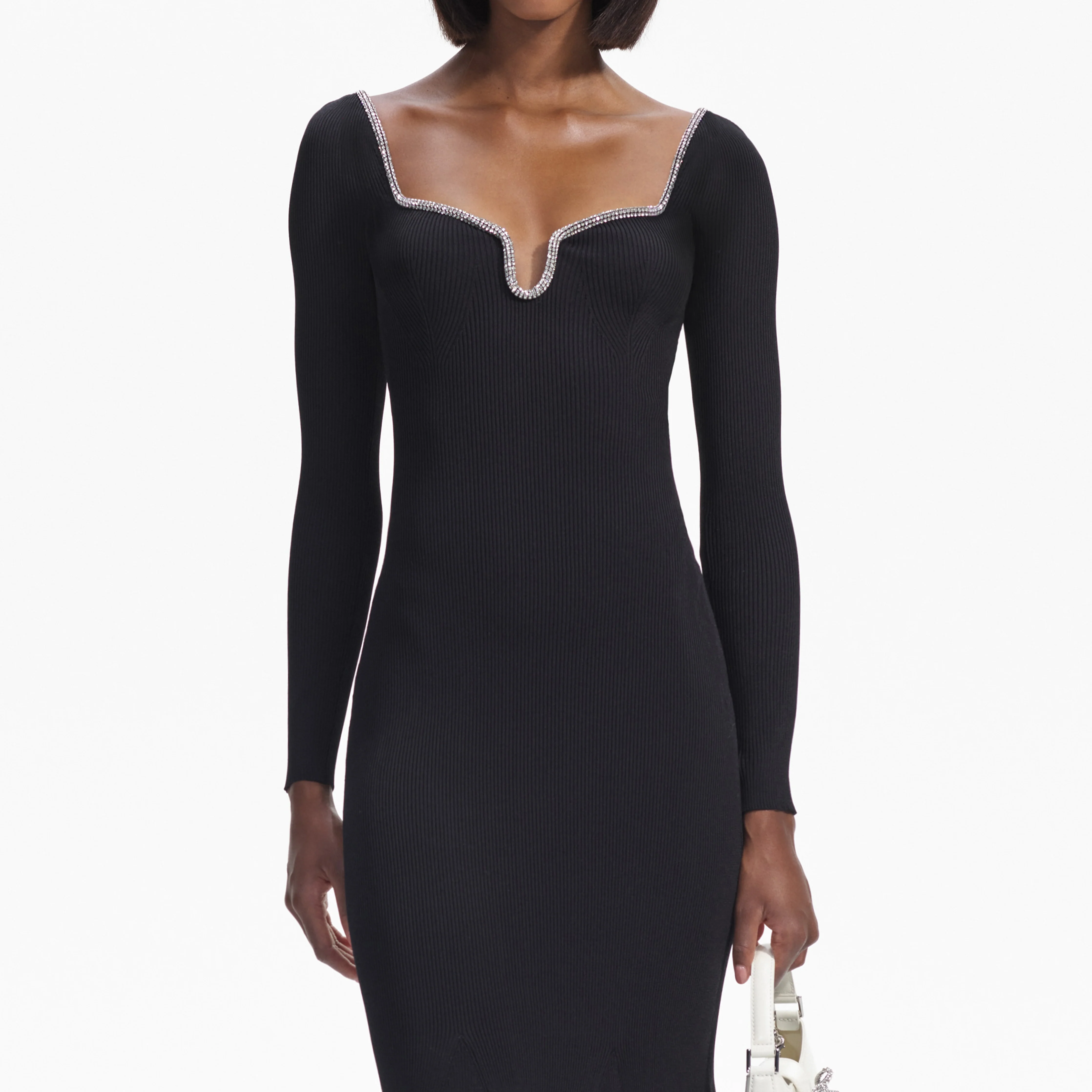 Black Knit Diamante Trim Midi Dress - Image 4