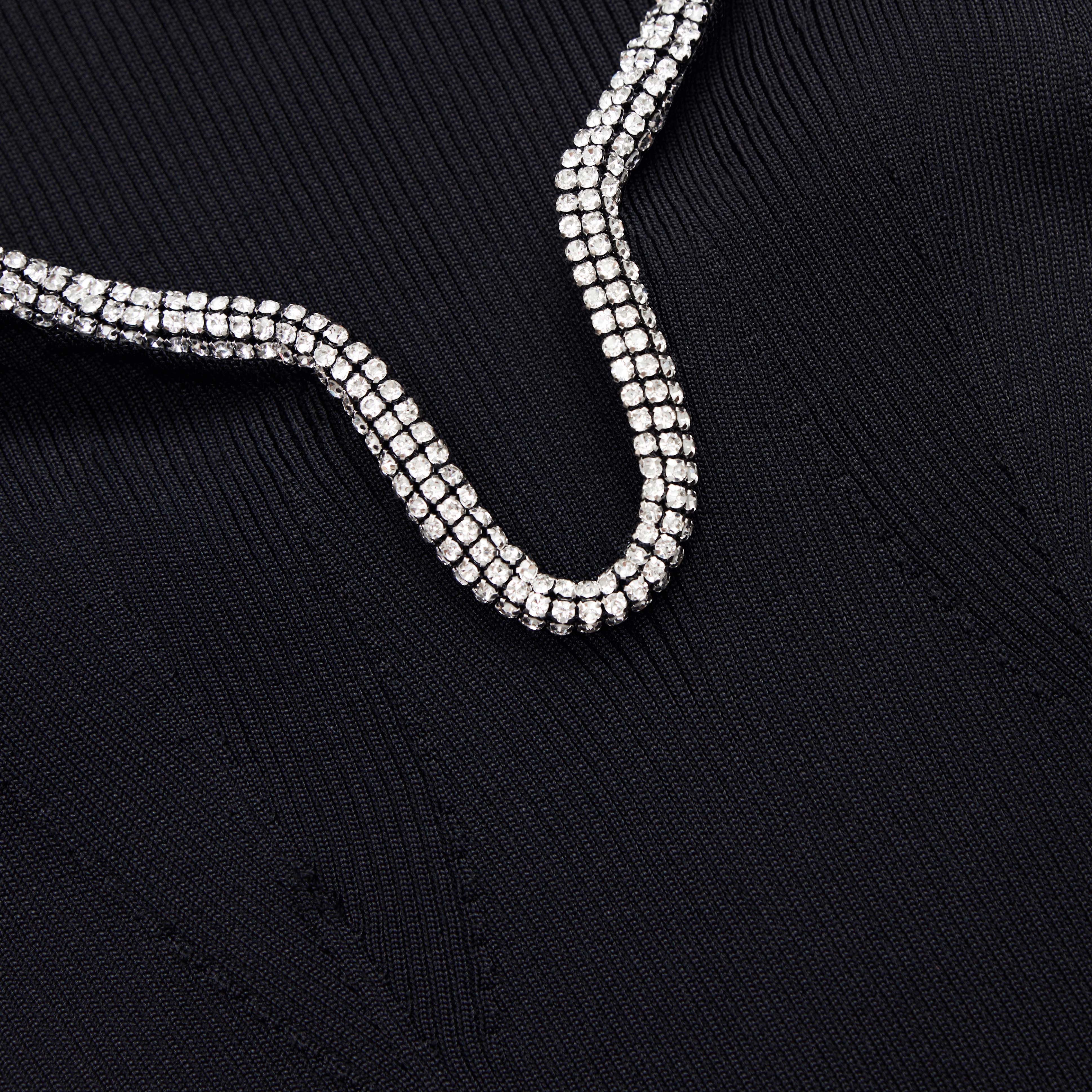 Black Knit Diamante Trim Midi Dress - Image 5