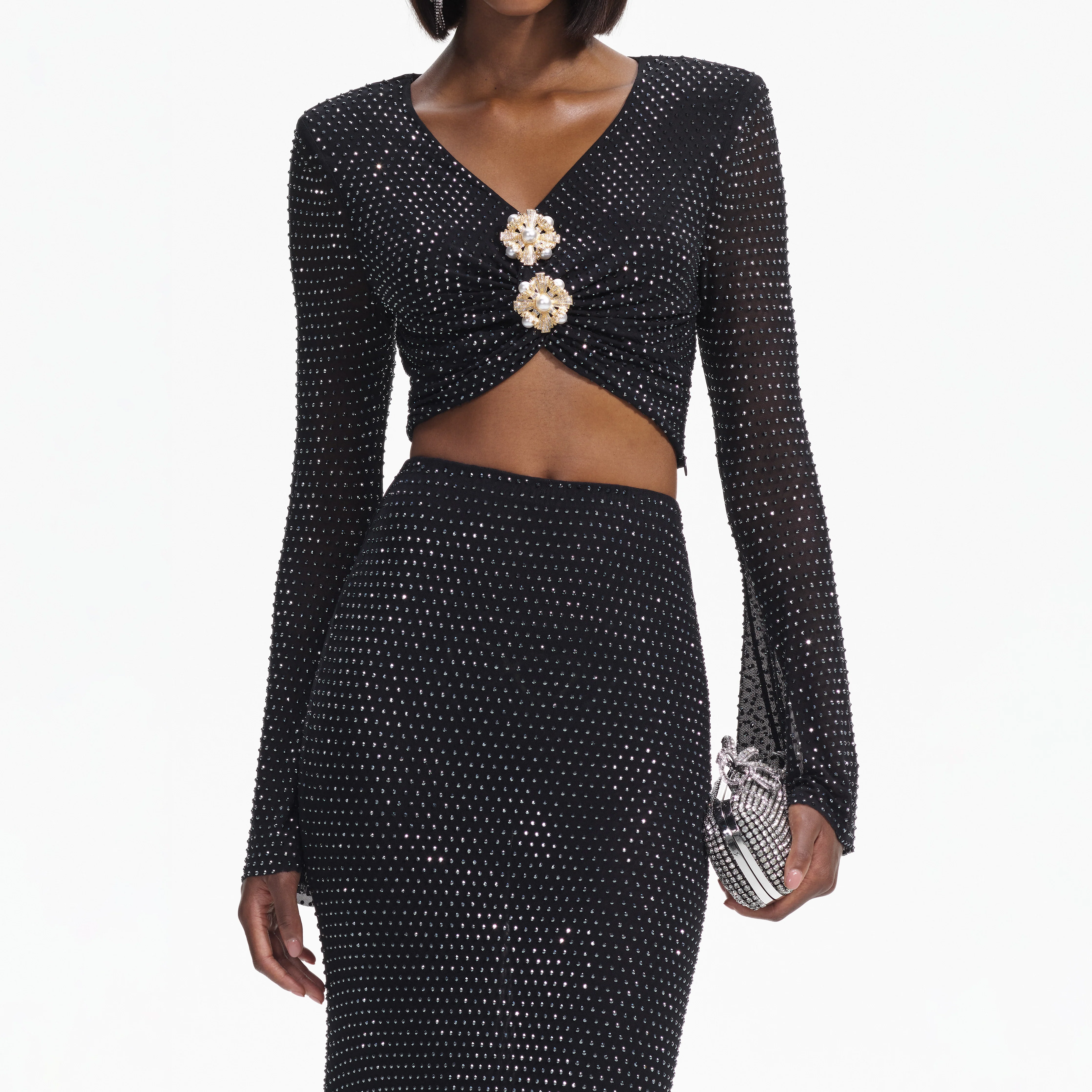 Black Rhinestone Flared Sleeve Top - Image 4