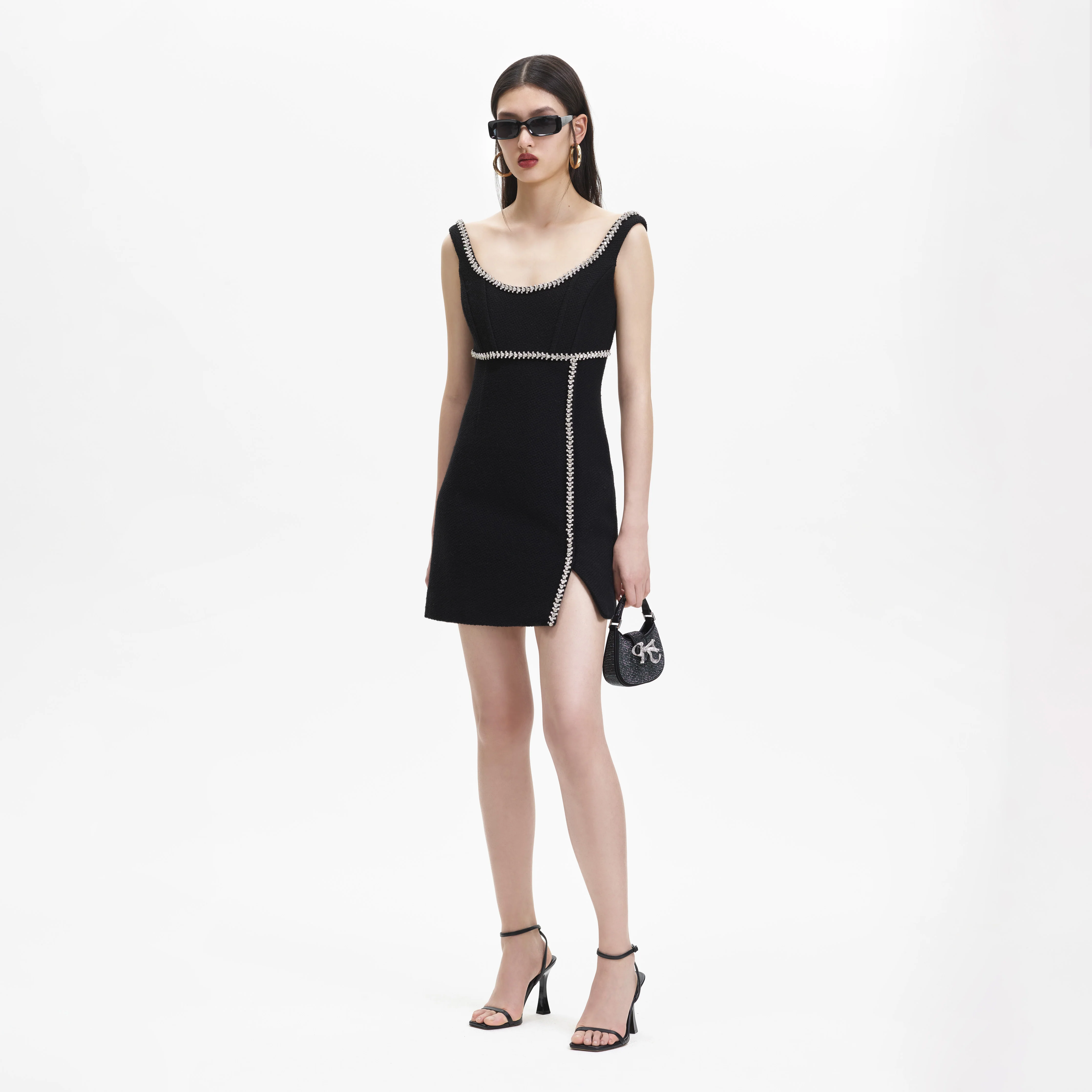 Black Textured Wool Mini Dress - Image 2