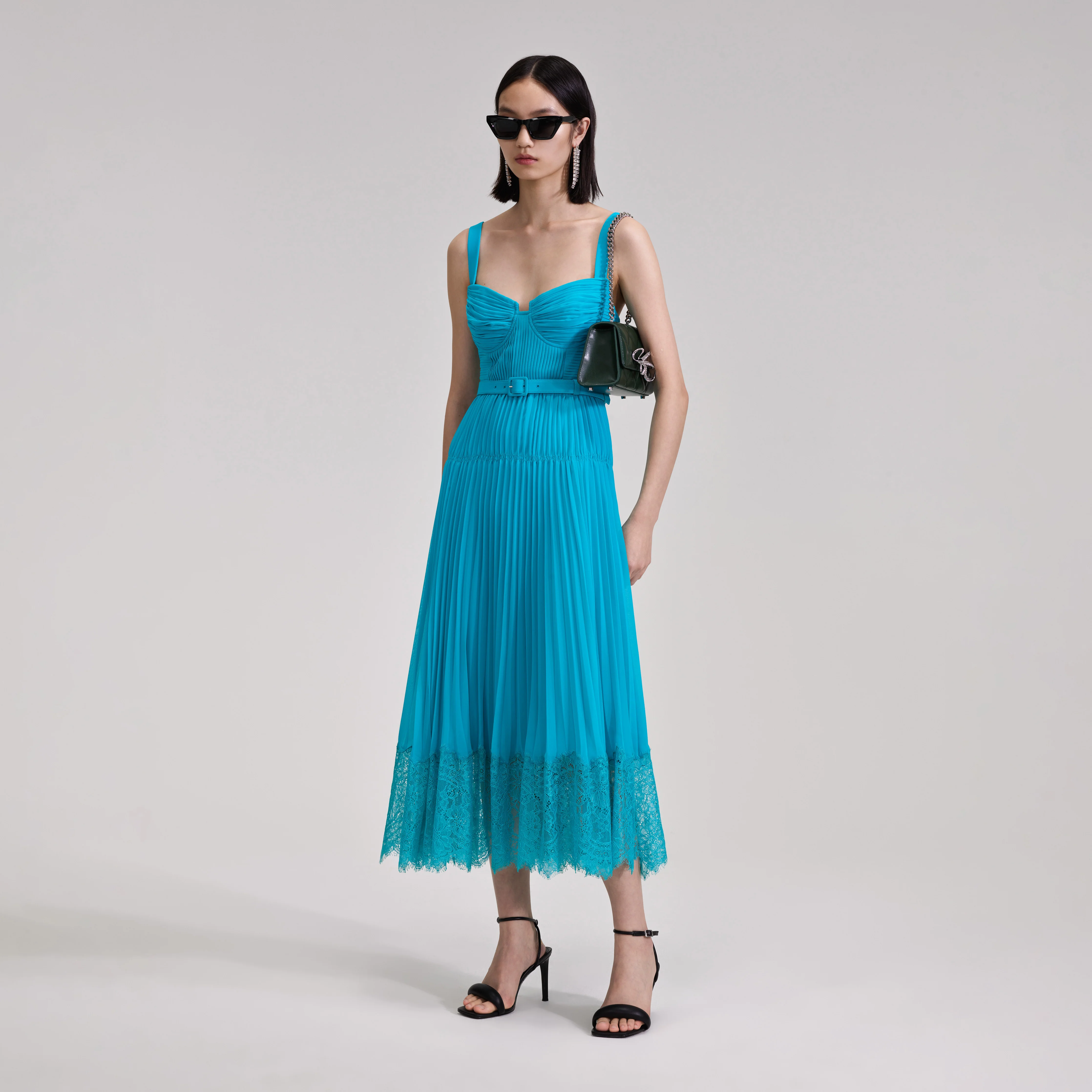 Blue Chiffon Lace Midi Dress - Image 2