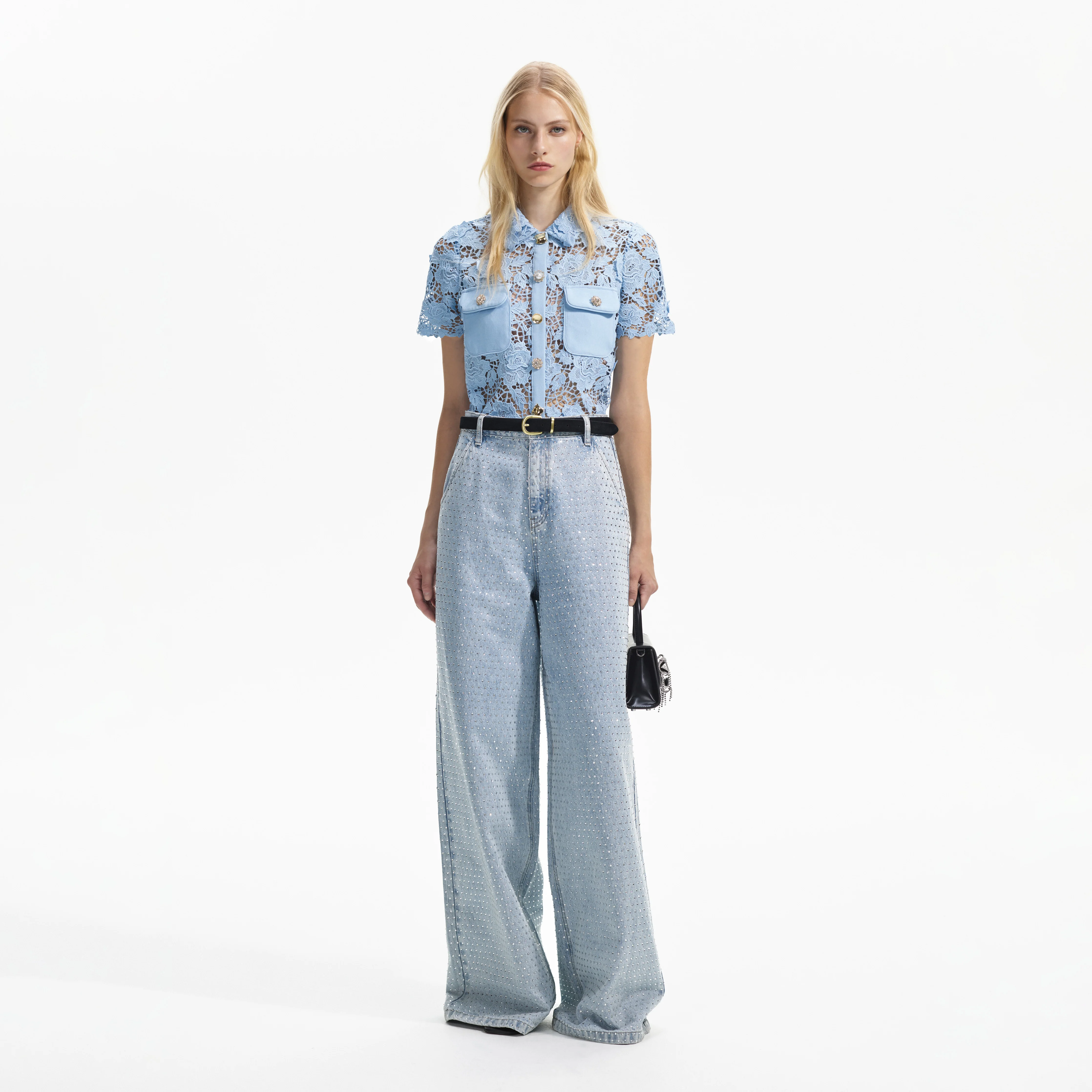 Blue Lace Collar Top