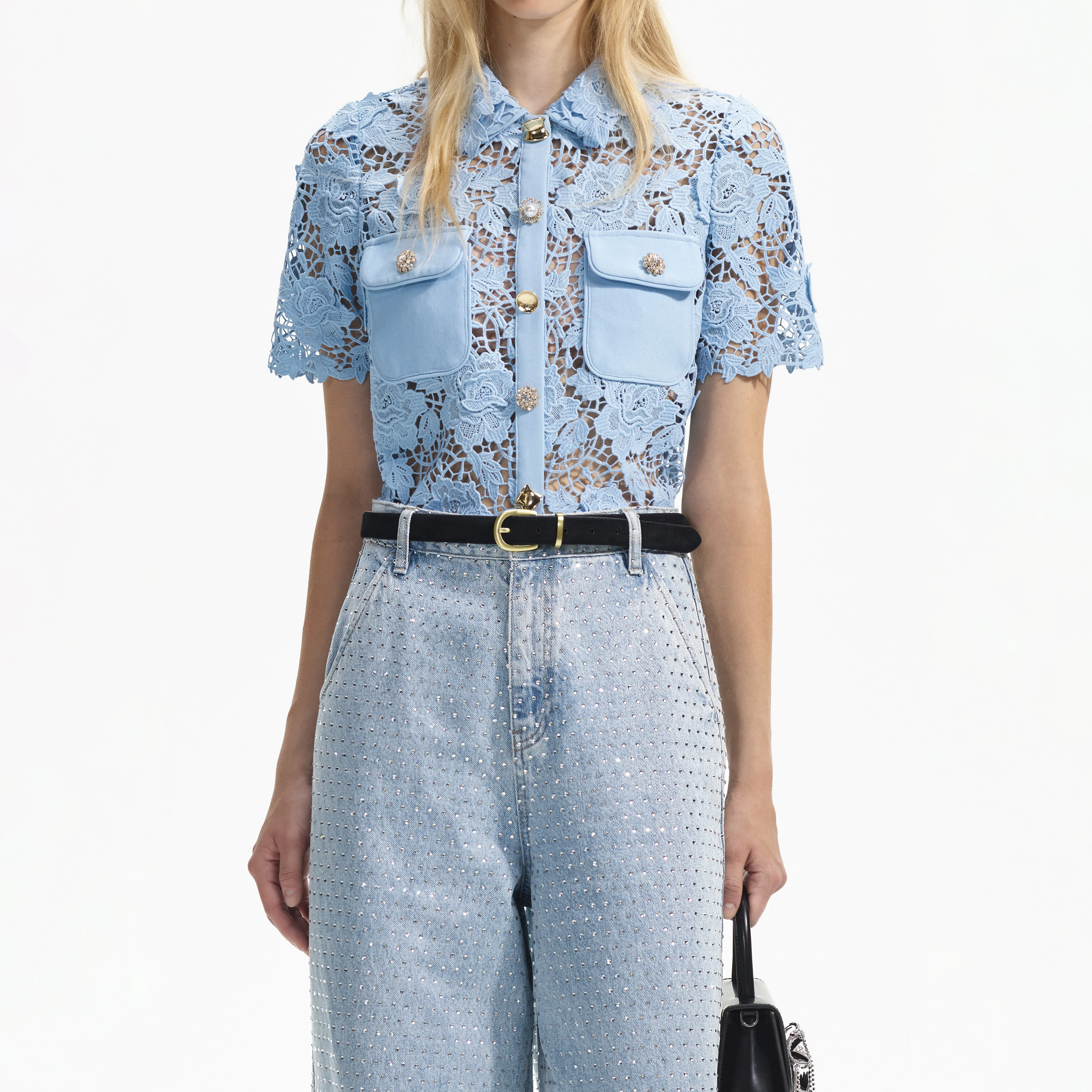 Blue Lace Collar Top - Image 4