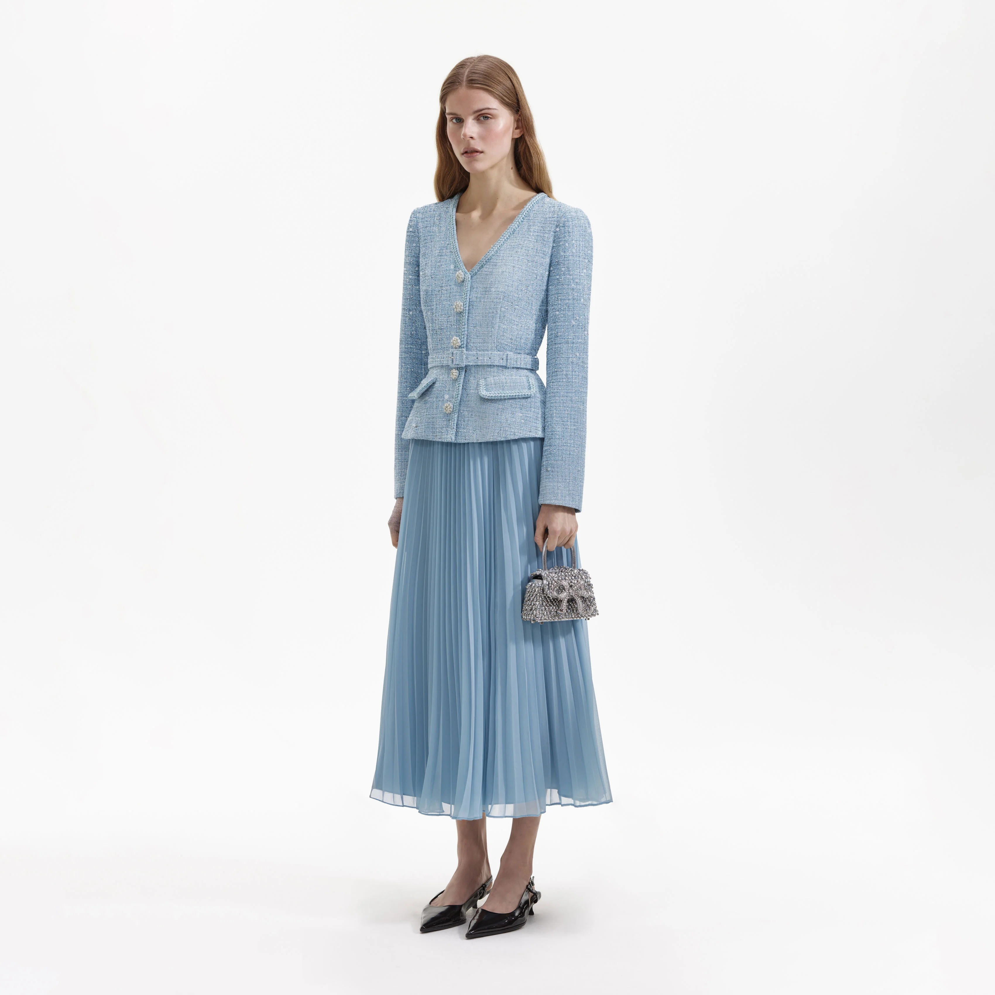 Blue Boucle Tailored Midi Dress - Image 2