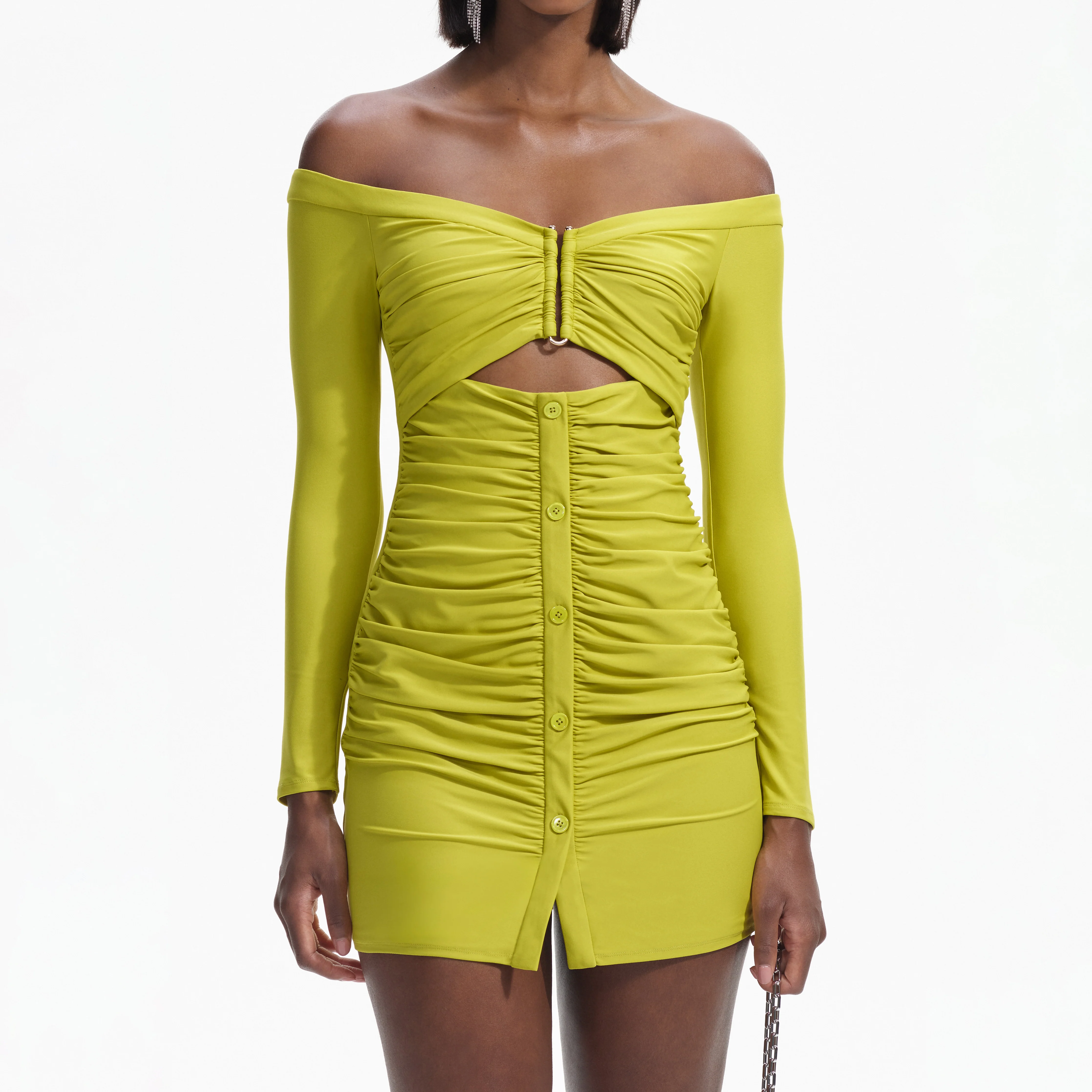 Chartreuse Off Shoulder Mini Dress - Image 4