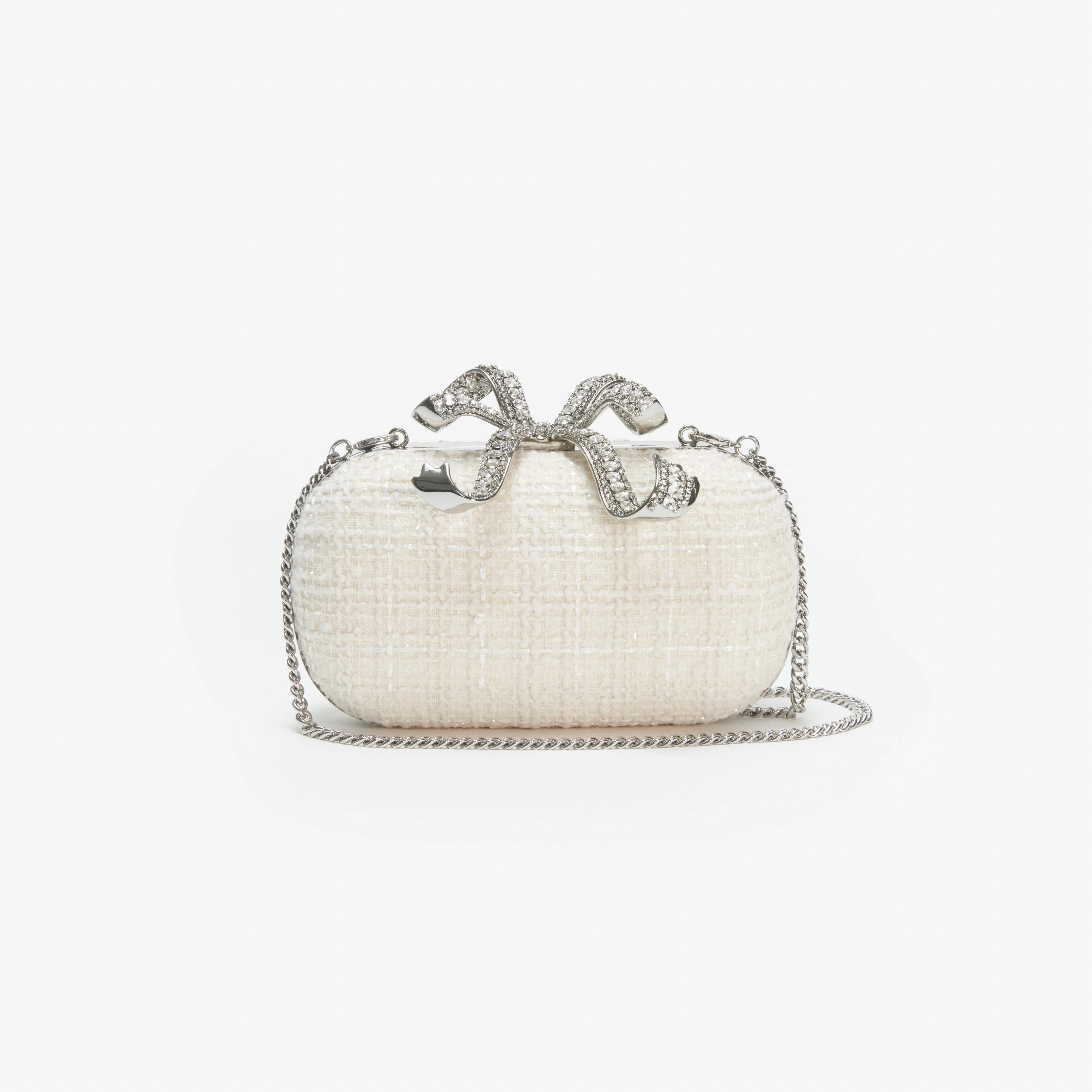 Cream Boucle Bow Clutch - Image 4