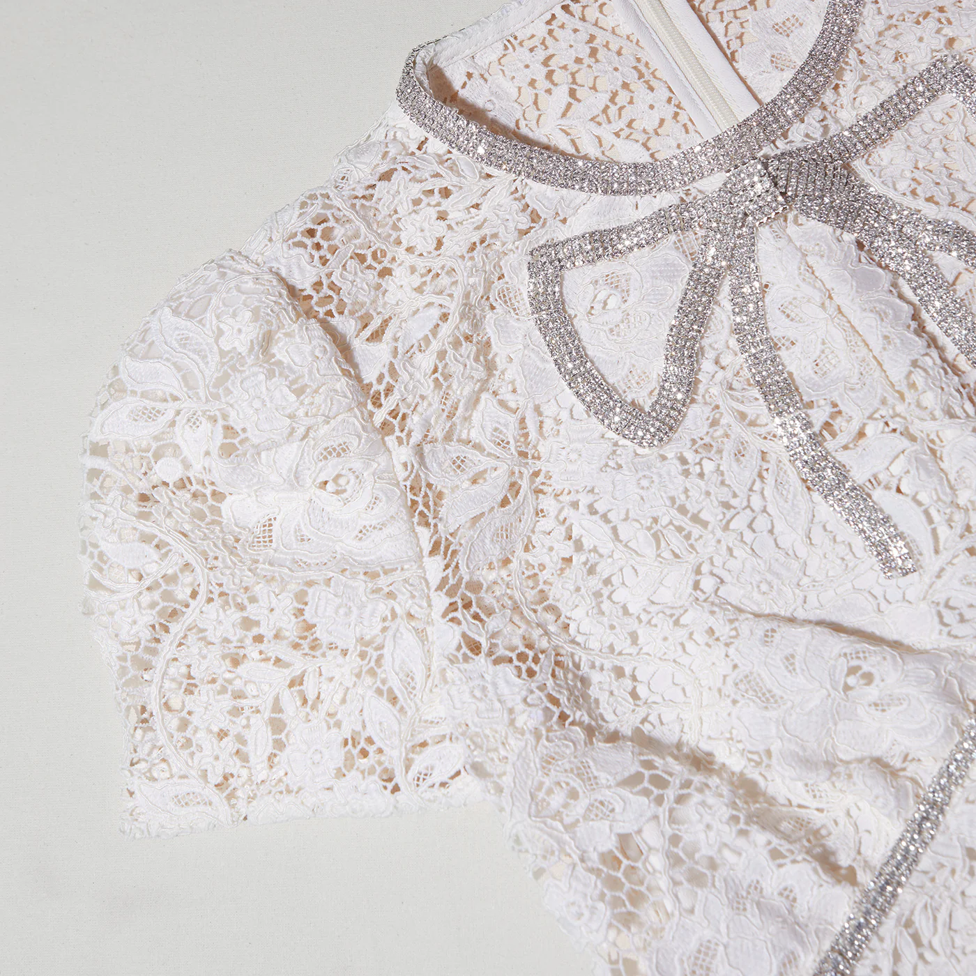 Cream Cord Lace Bow Midi Dress - Image 4