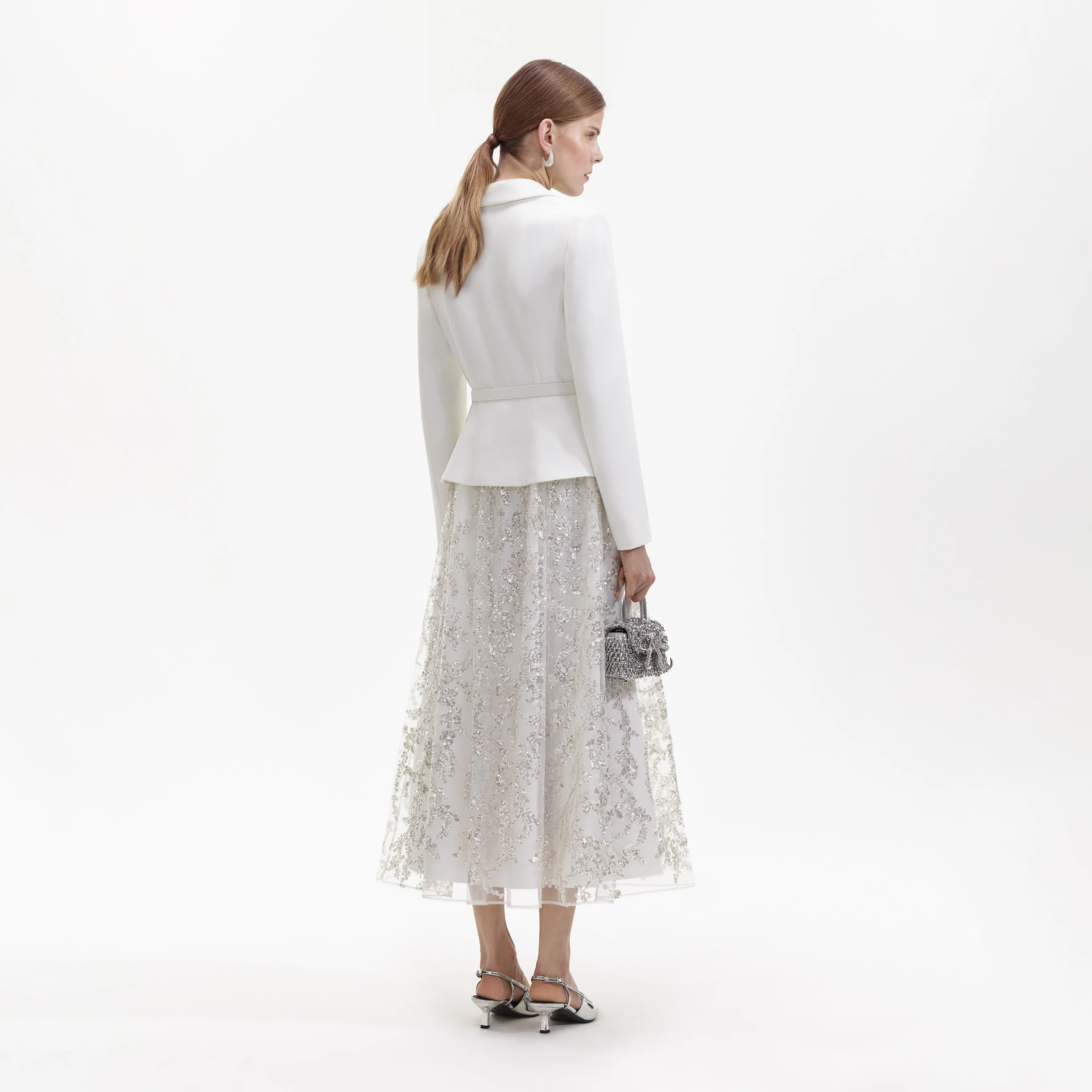 White Crepe Embellished Midi Dress - Image 3