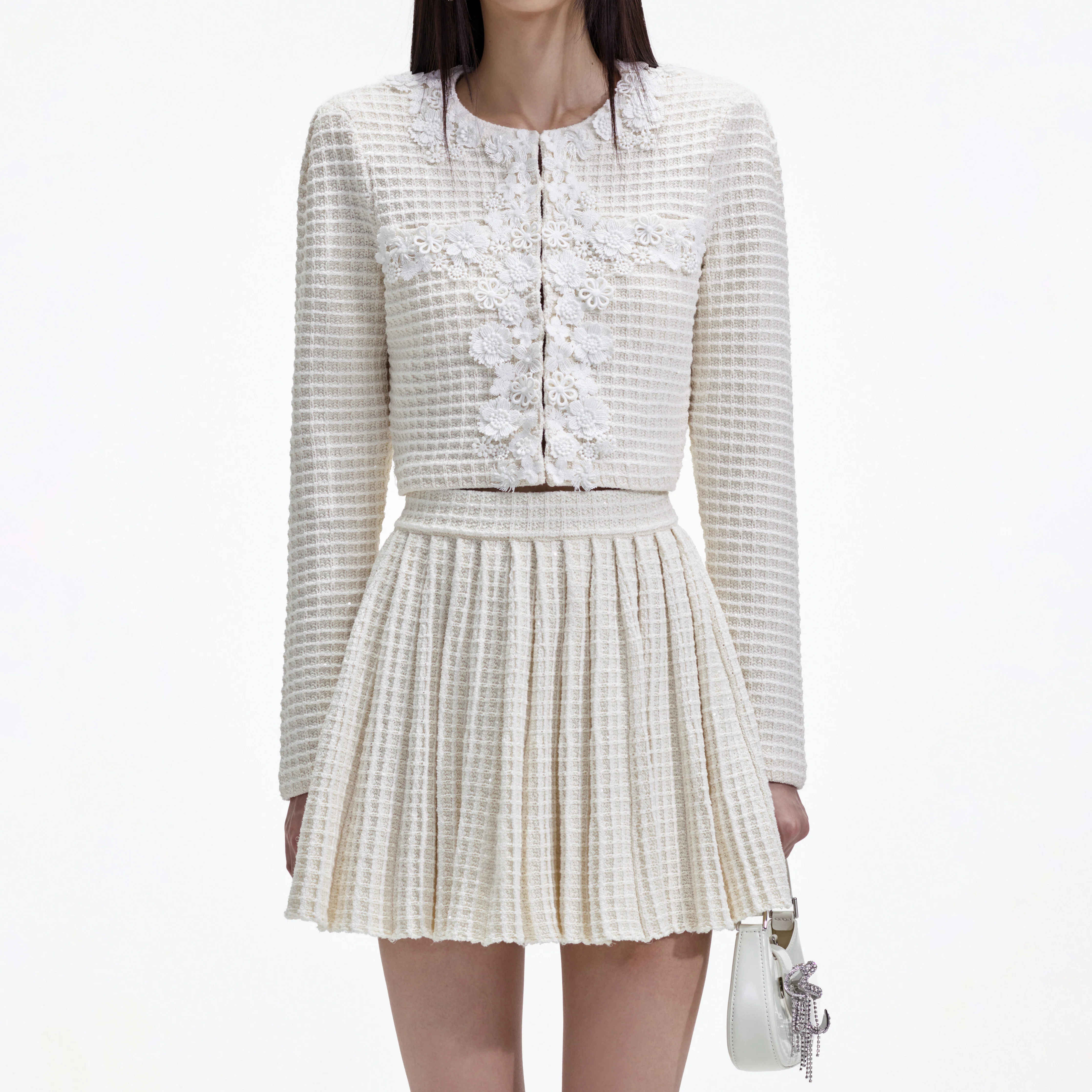 Cream Knit Floral Trim Cardigan - Image 4