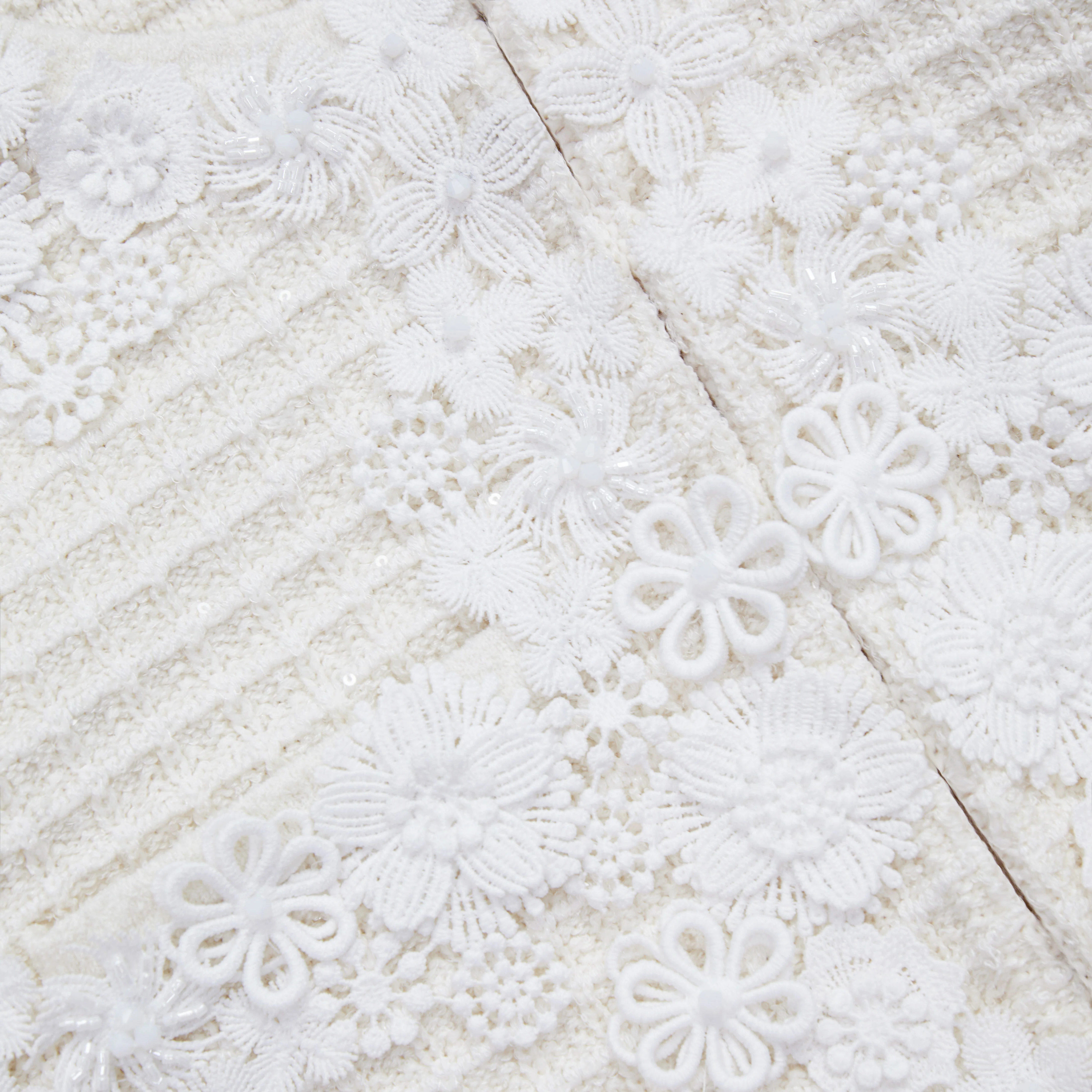 Cream Knit Floral Trim Cardigan - Image 5