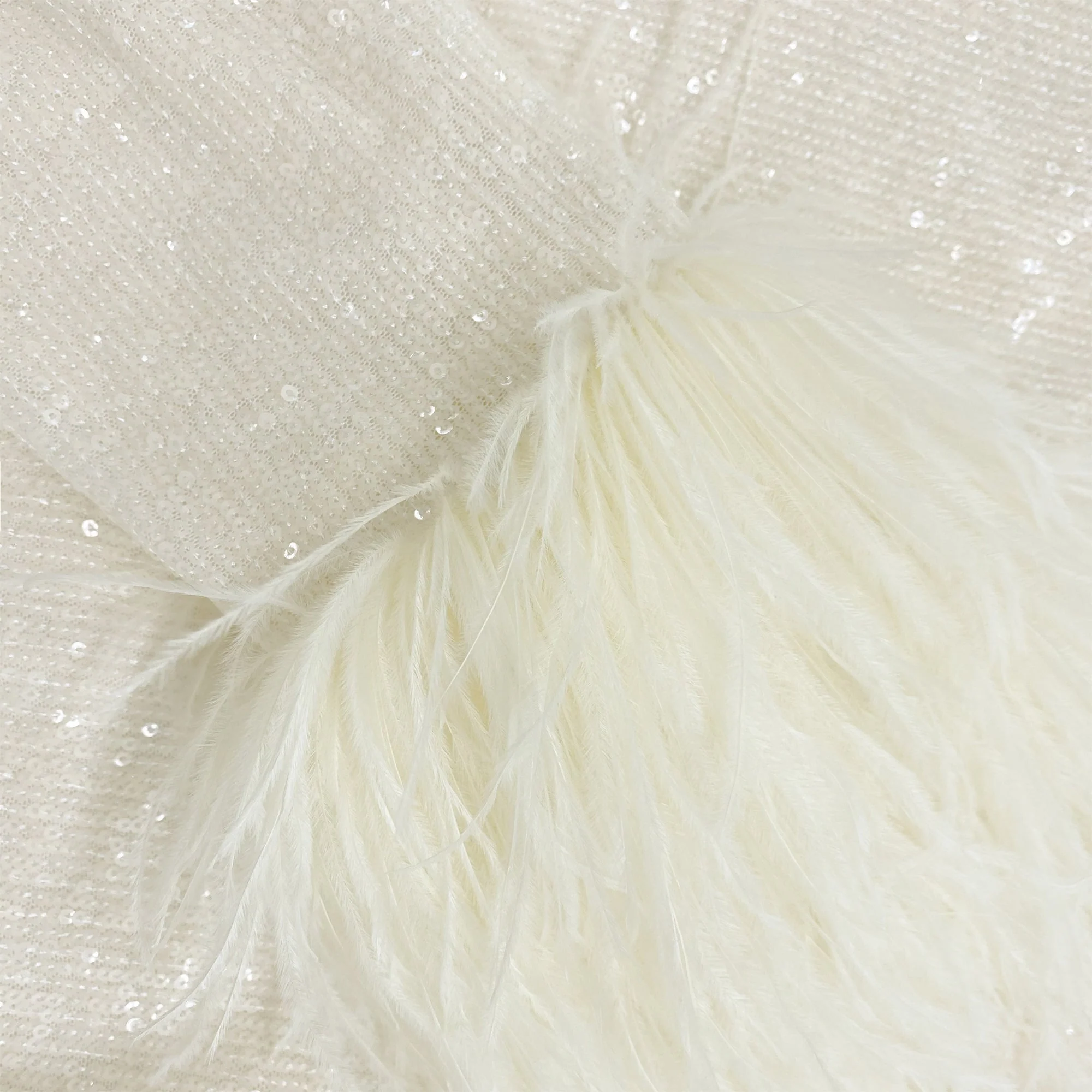 Cream Sequin Feather Midi Dress - Image 6
