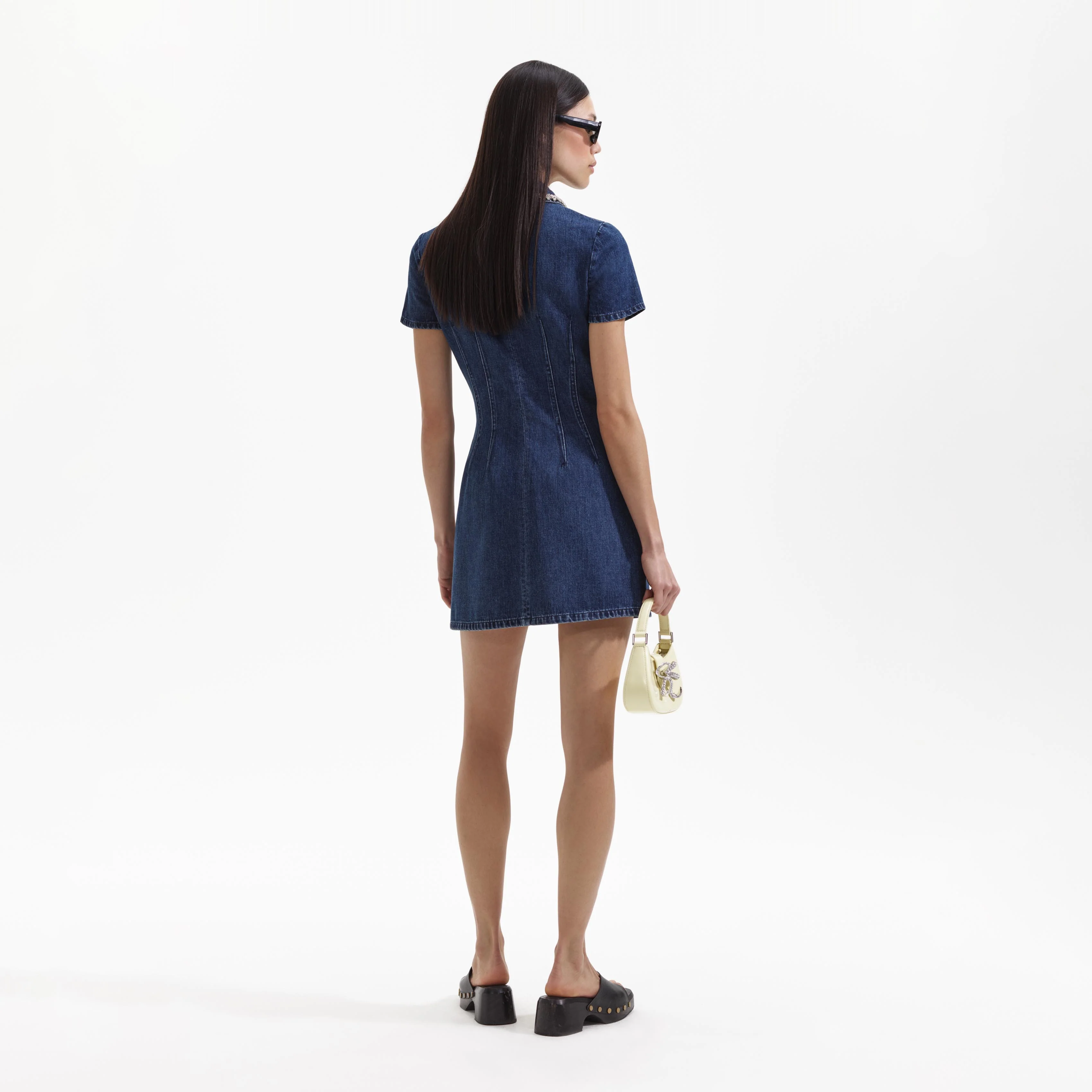 Denim Collared Mini Dress - Image 3