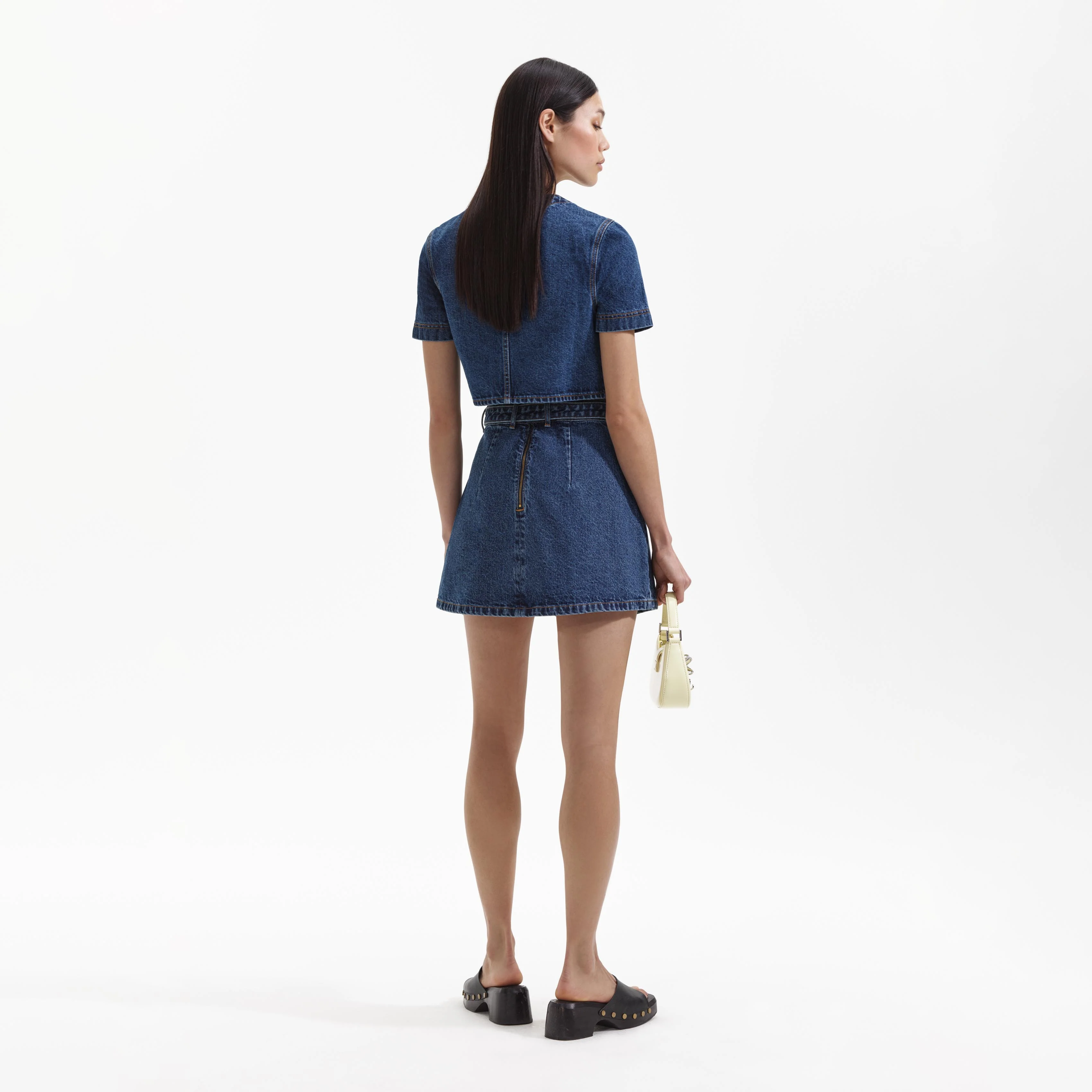 Denim Short Sleeve Crop Top - Image 3