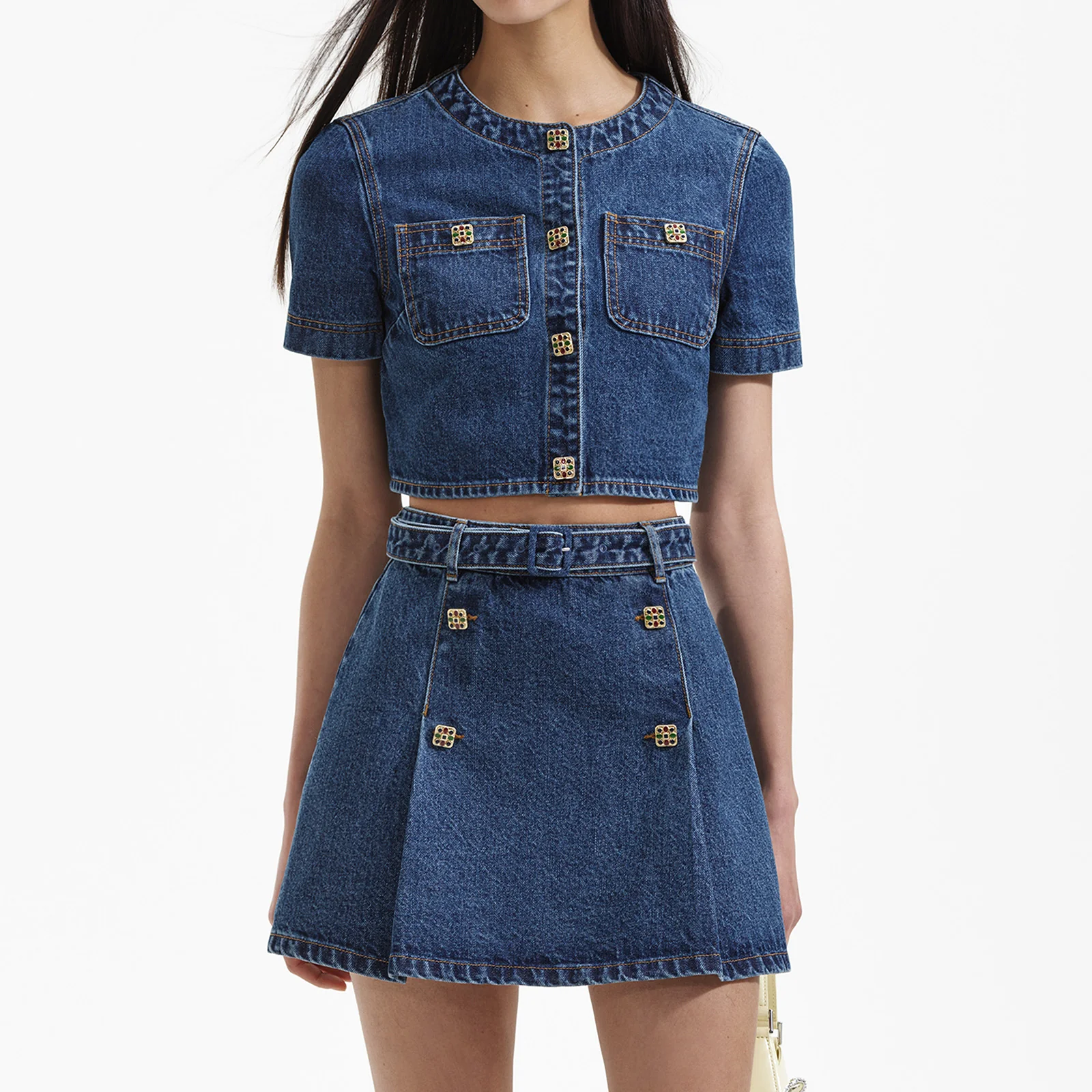 Denim Short Sleeve Crop Top - Image 4