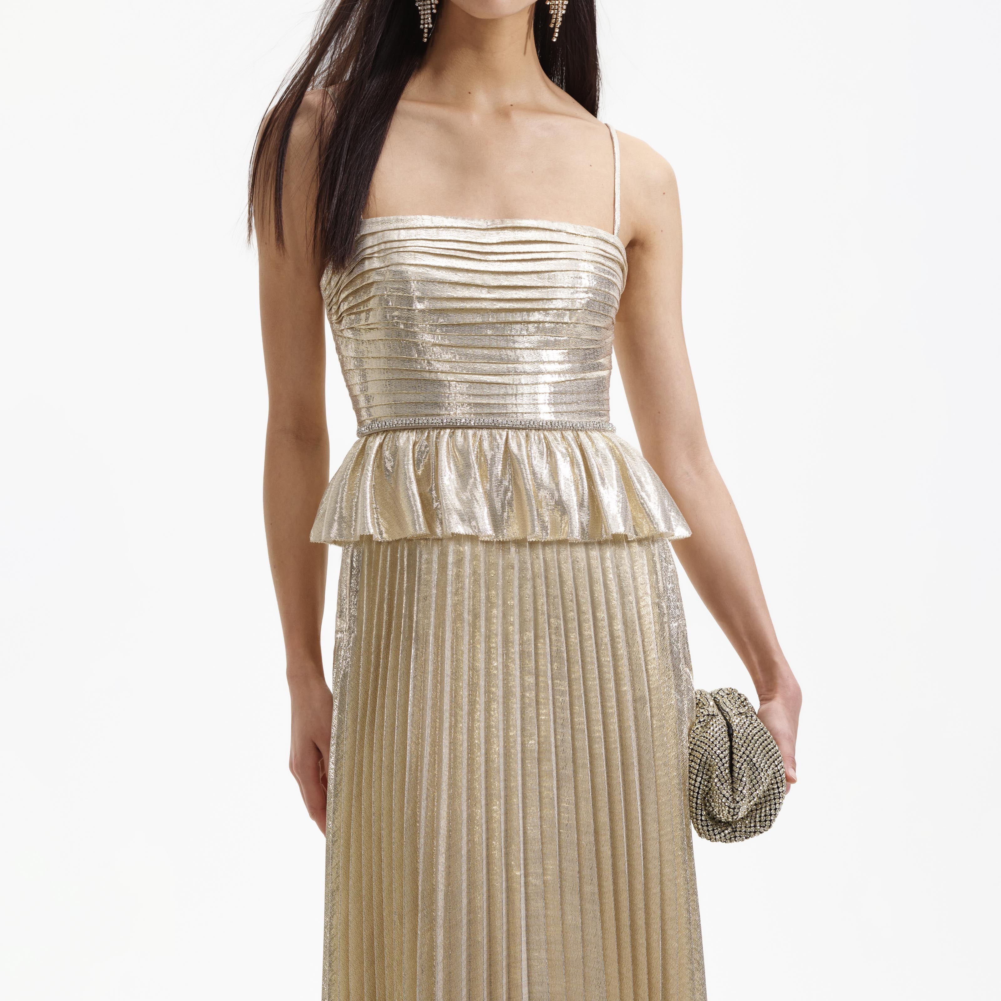 Gold Metallic Maxi Dress - Image 4