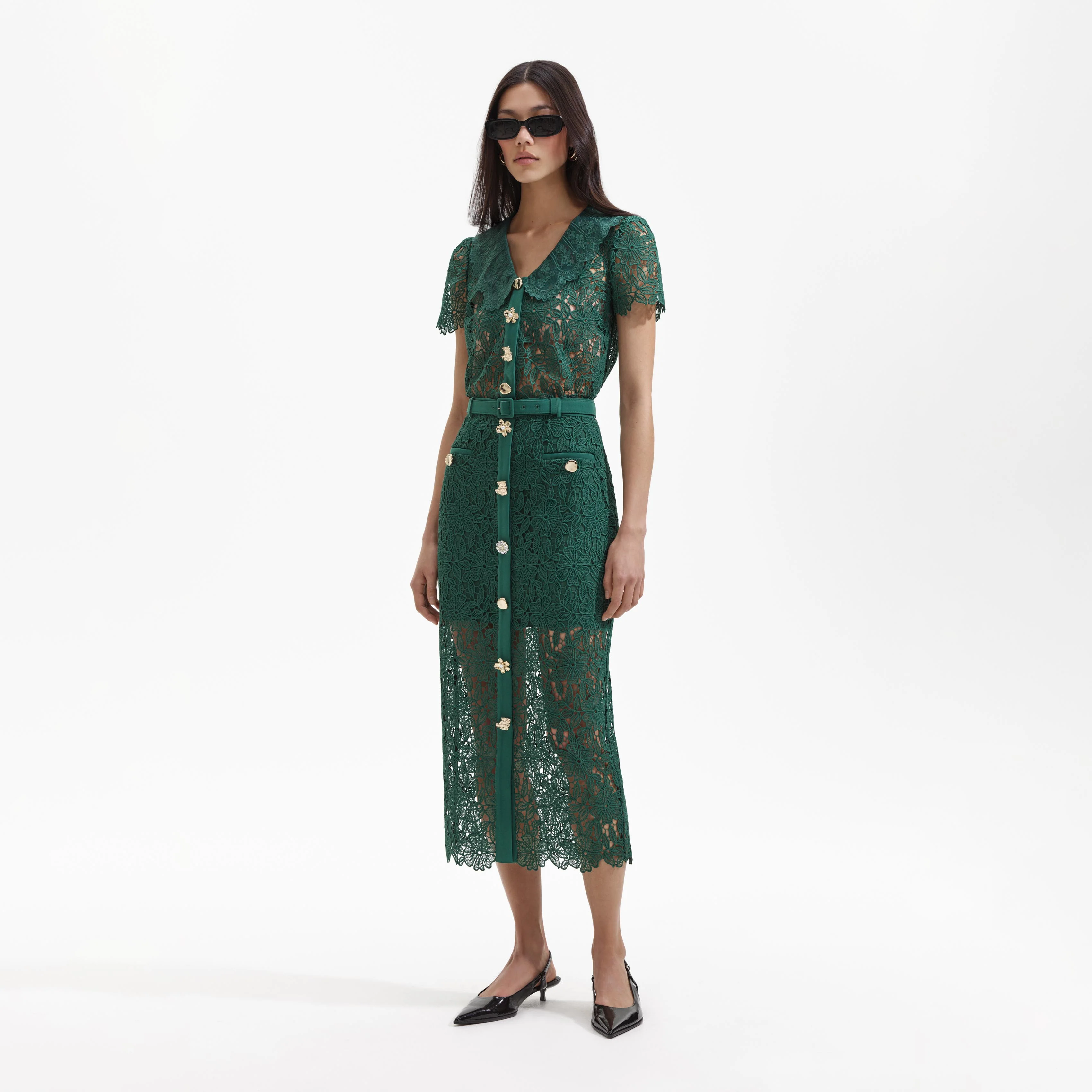 Green Guipure Lace Midi Skirt - Image 2