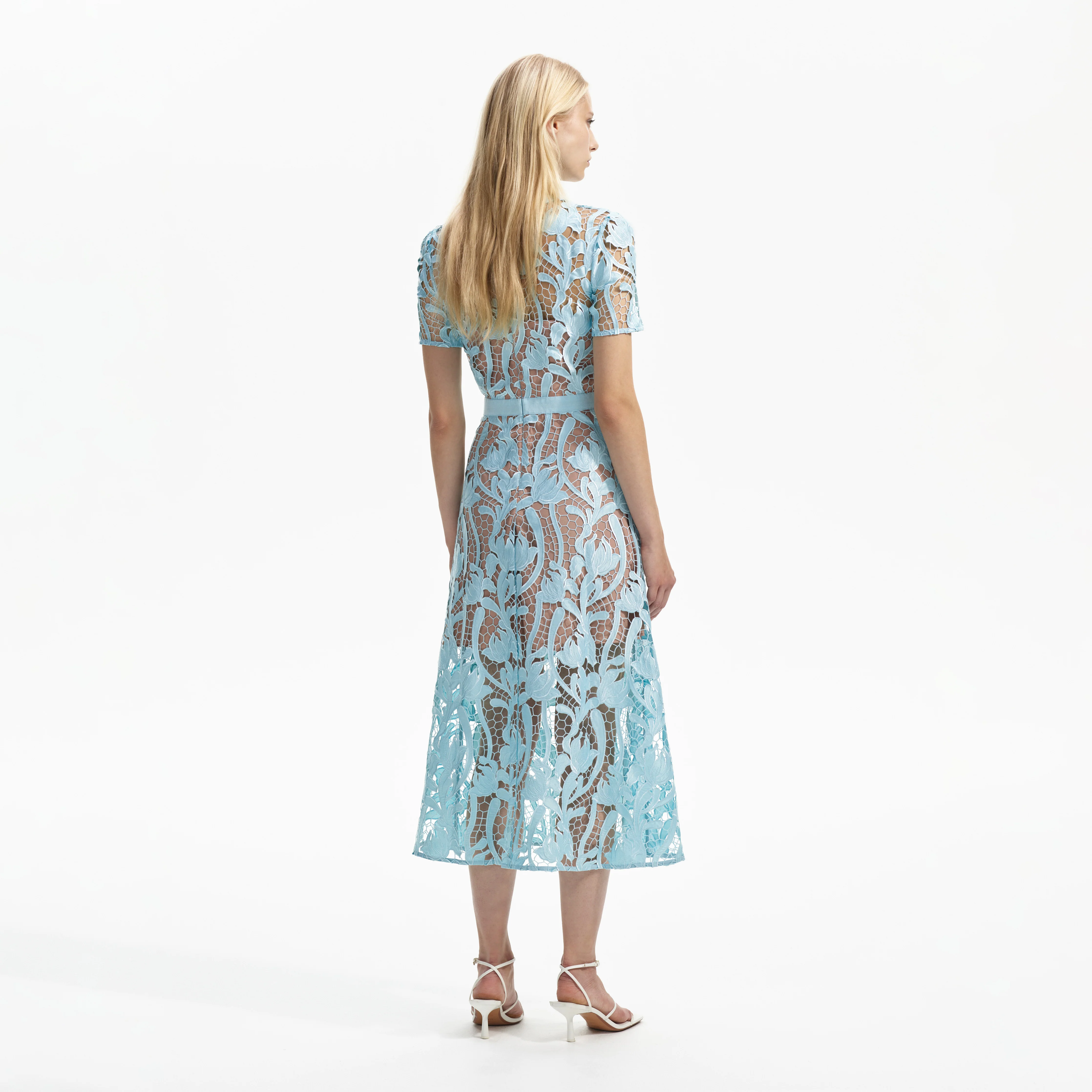 Light Blue Lace Midi Dress - Image 3