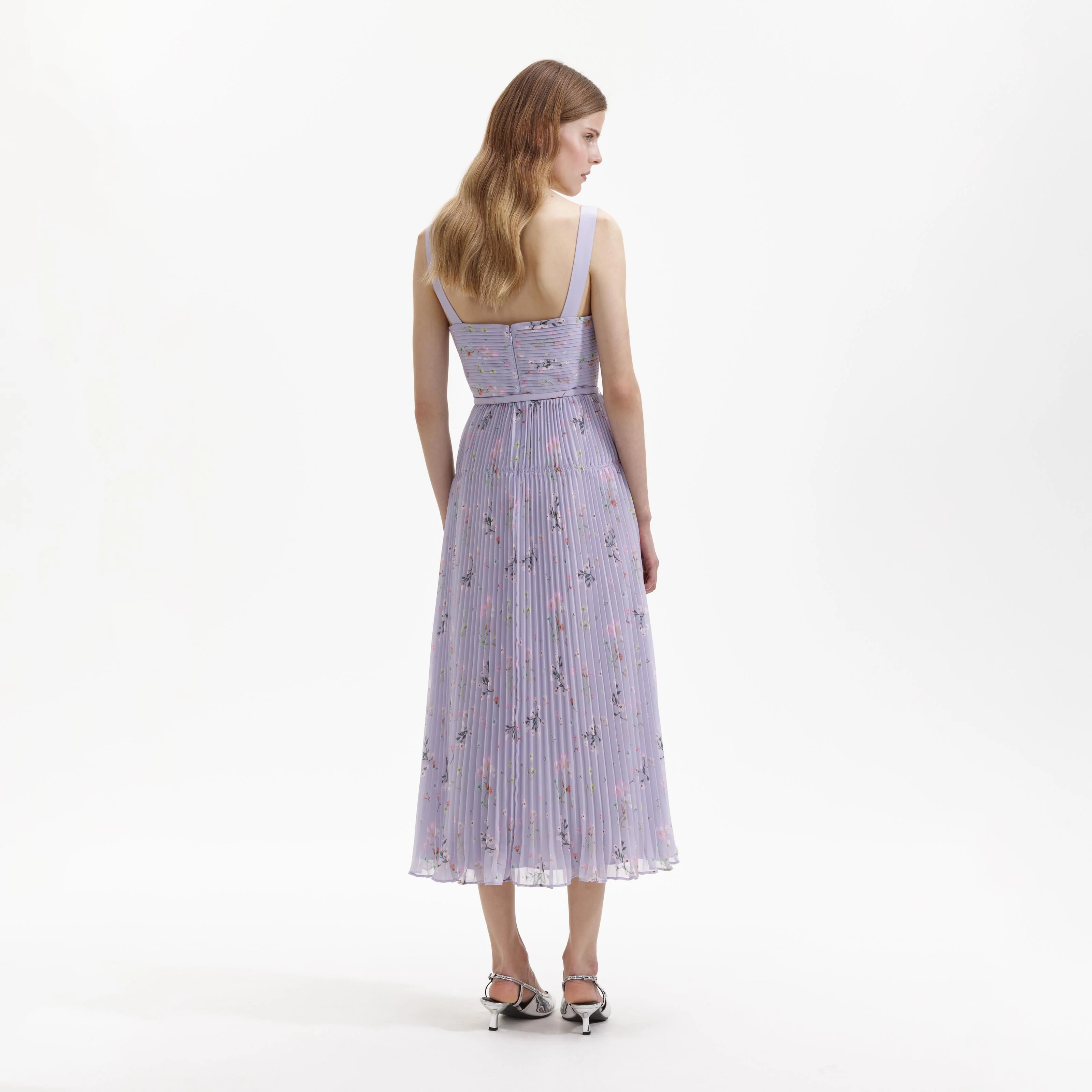 Lilac Floral Chiffon Midi Dress - Image 3