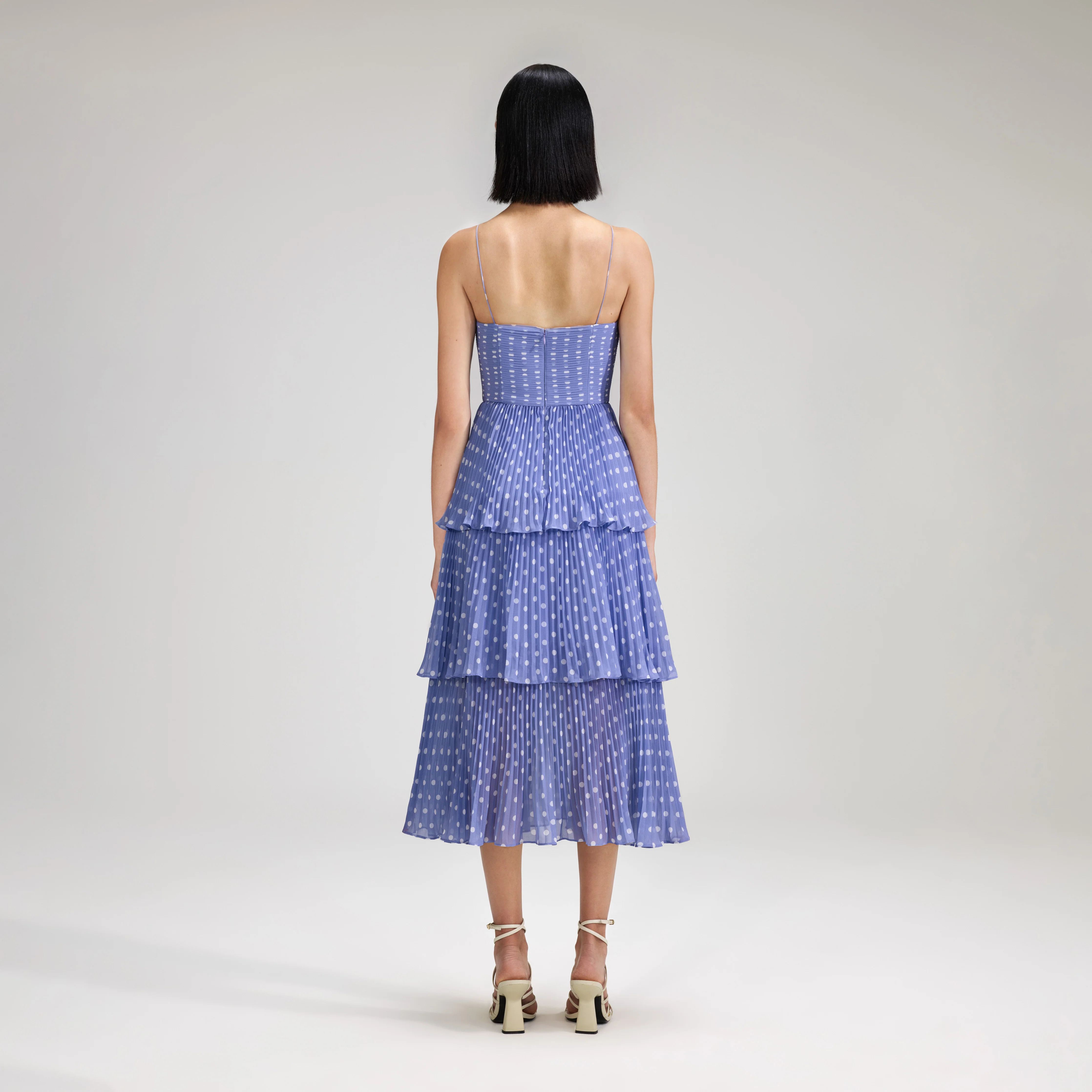 Lilac Polka Dot Tiered Chiffon Midi Dress - Image 3