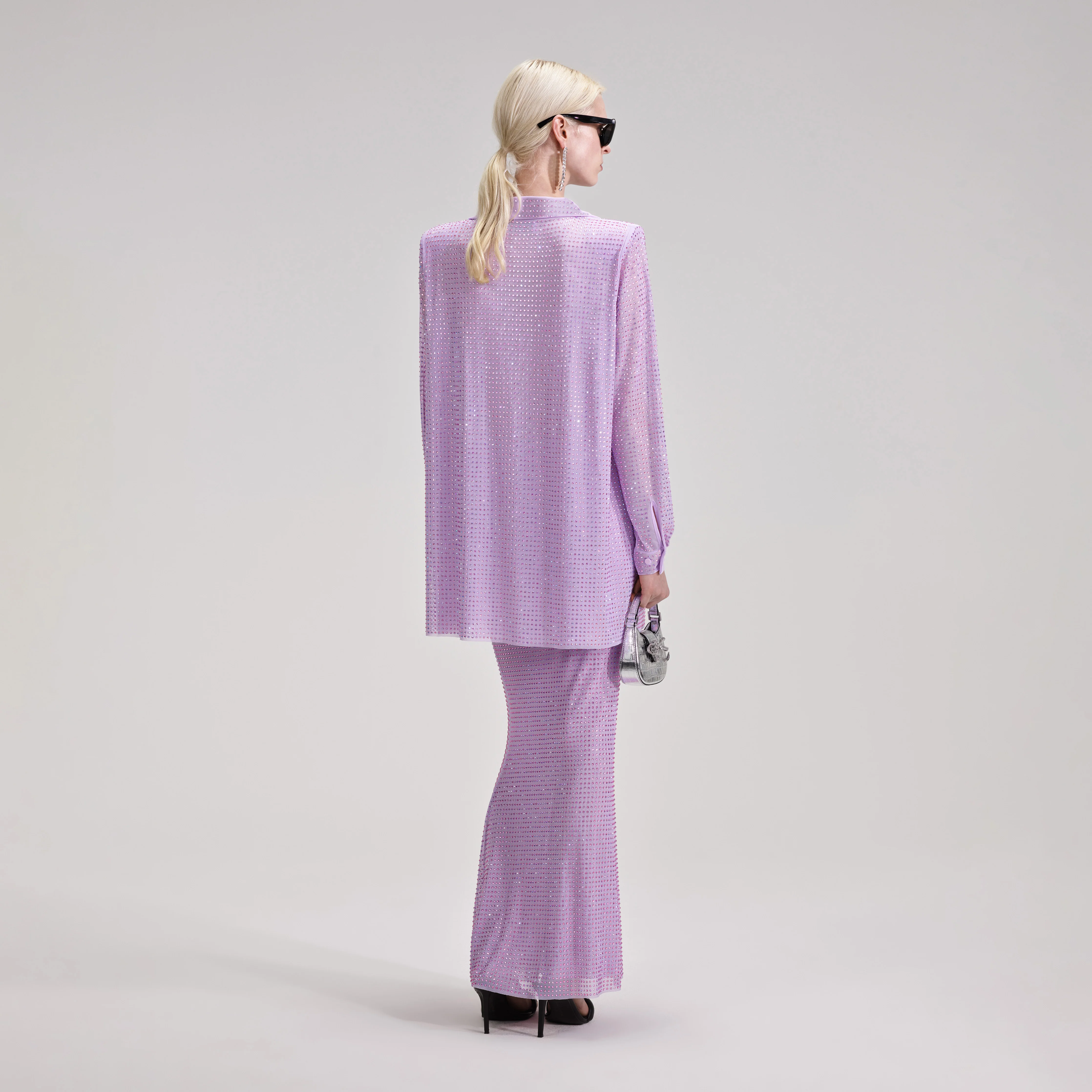 Lilac Rhinestone Mesh Midi Skirt - Image 3