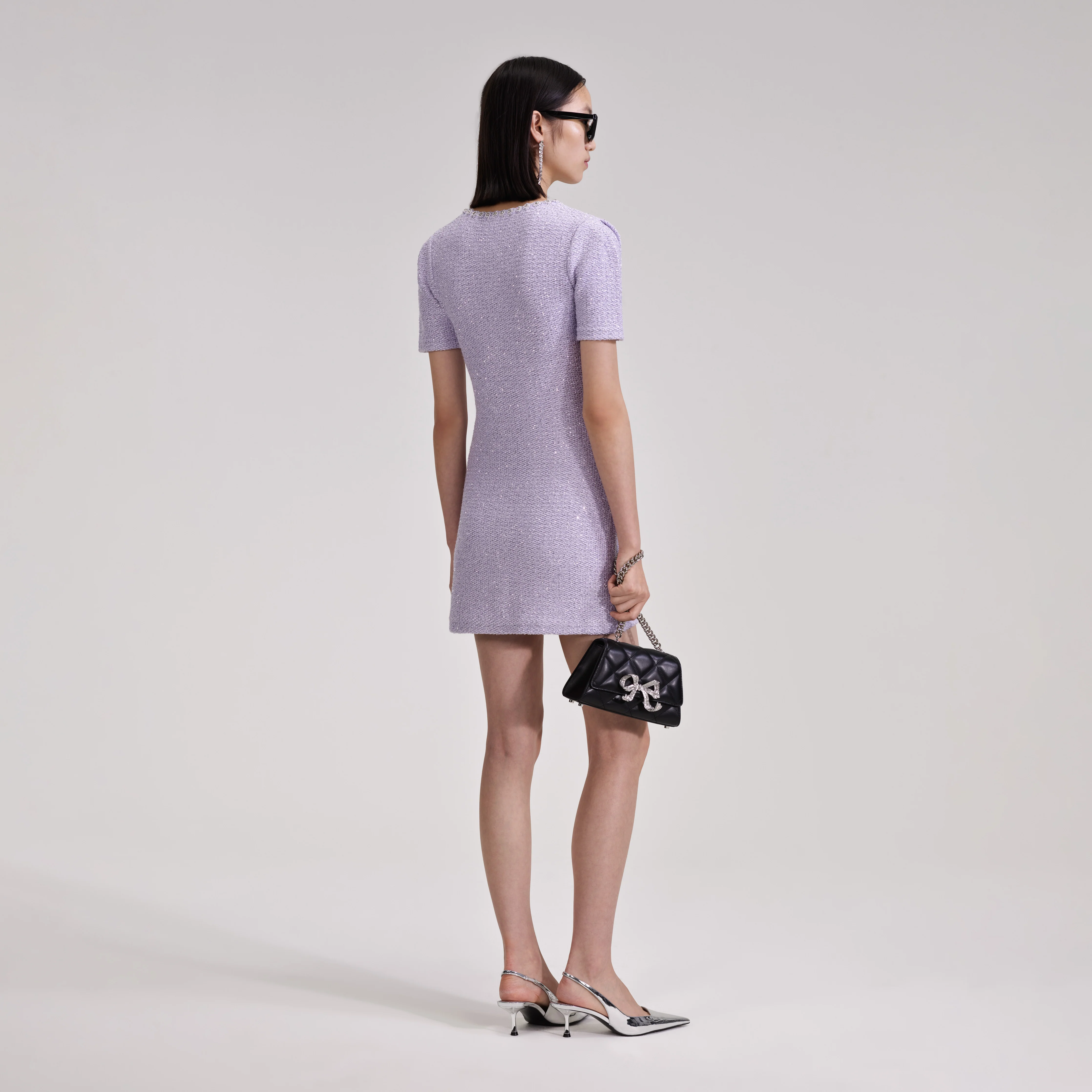 Lilac Sequin Knit Mini Dress - Image 3