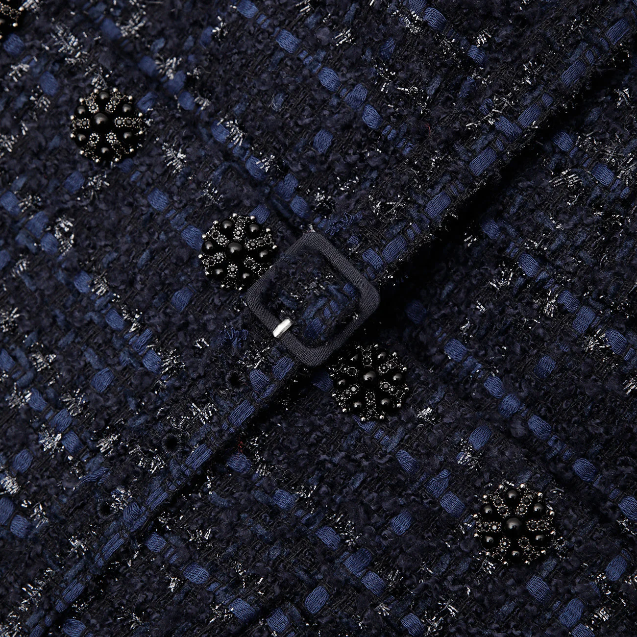 Navy Metallic Boucle Chiffon Midi Dress - Image 6