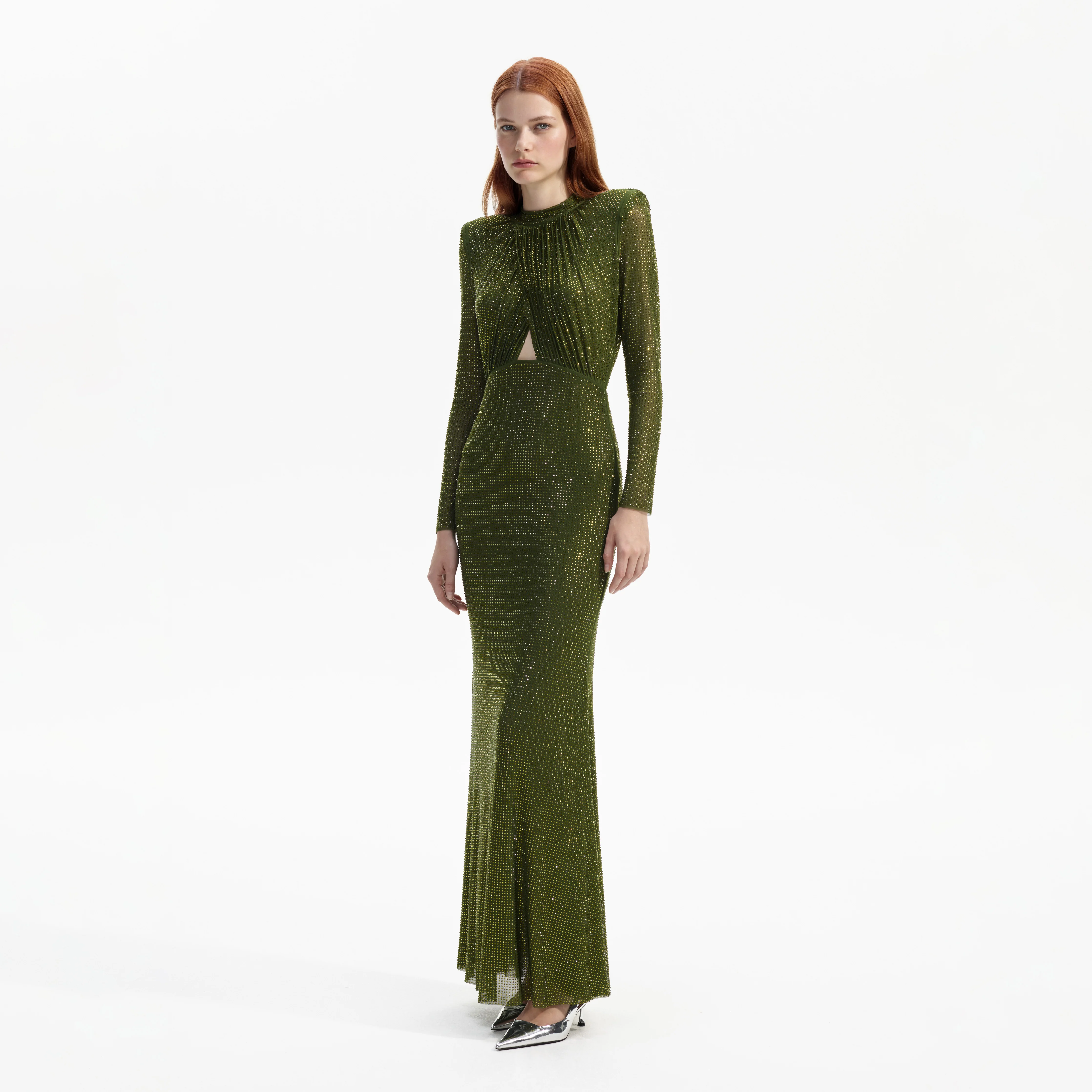 Olive Green Rhinestone Maxi Dress - Image 2