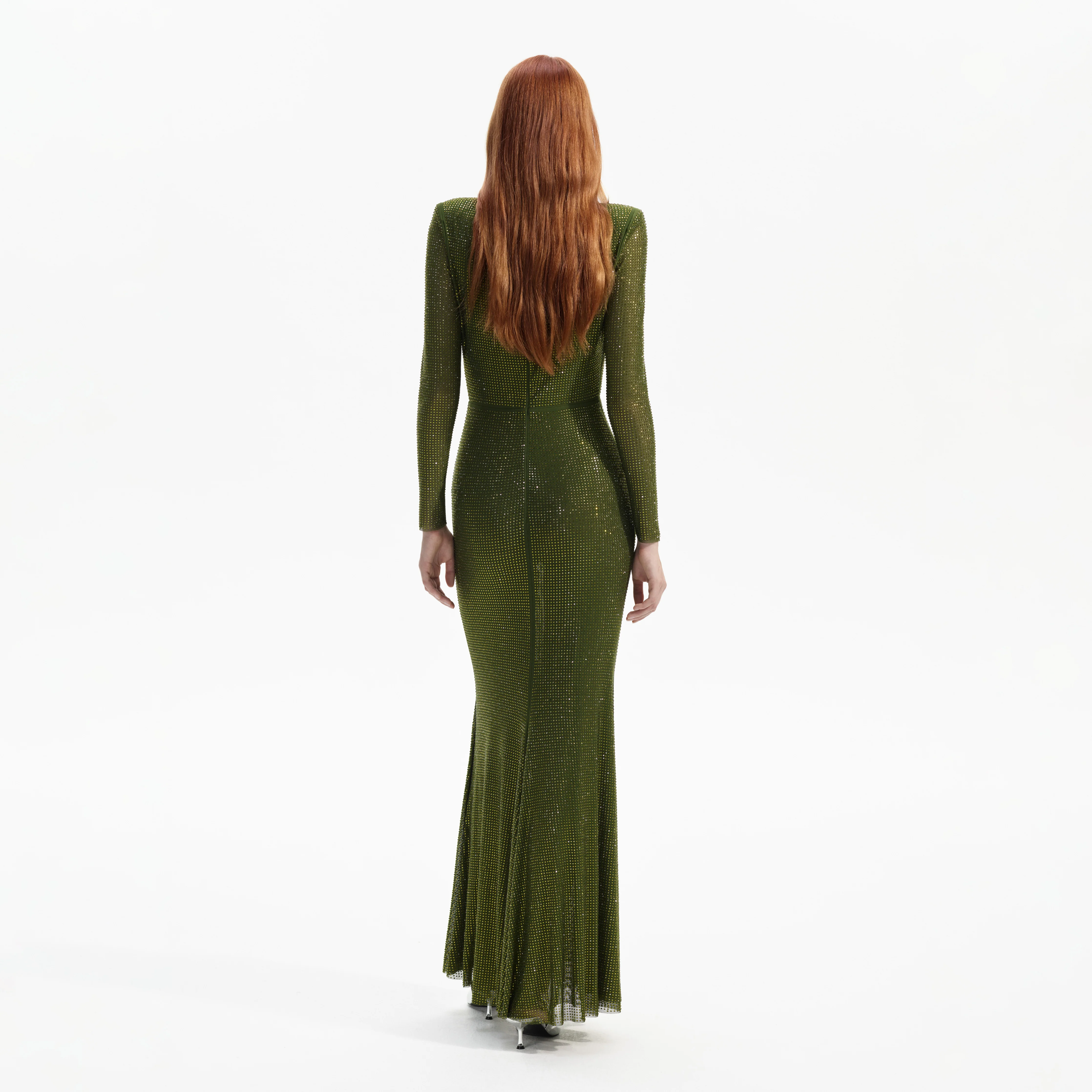 Olive Green Rhinestone Maxi Dress - Image 3
