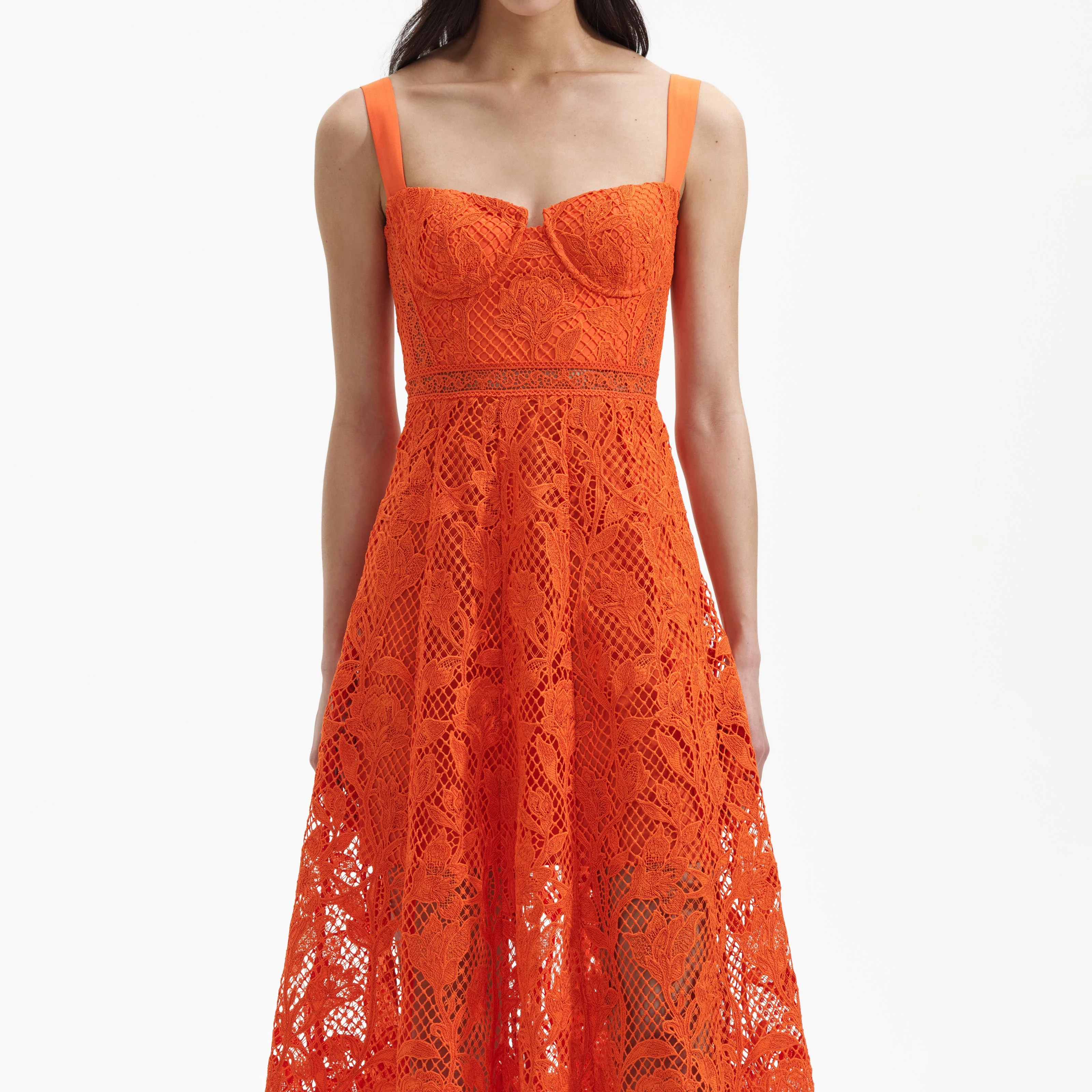 Orange Lace Midi Dress - Image 4